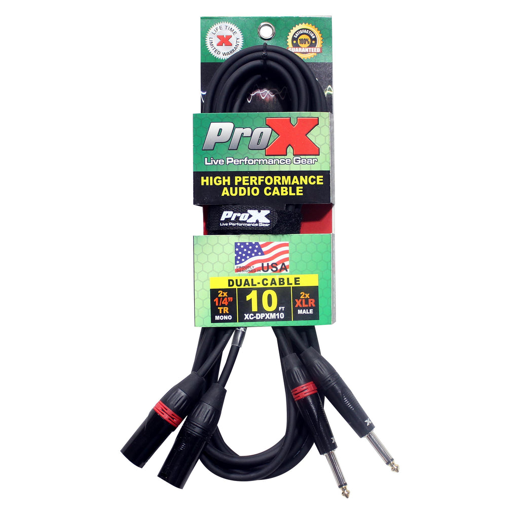 50PCS 10' Ft. High Performance Dual 1/4” TS Male to Dual XLR Male Unbalanced Audio Cable