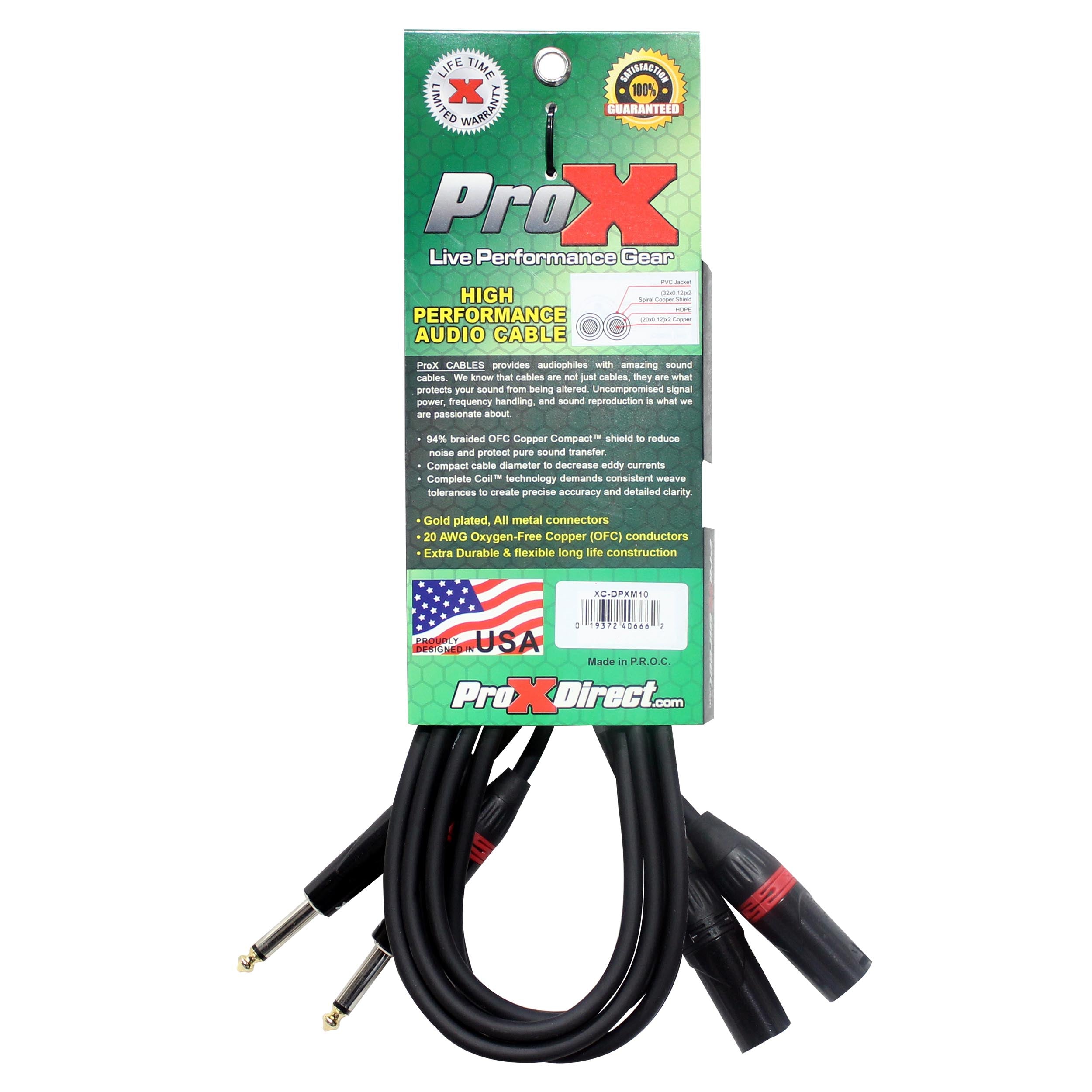 50PCS 10' Ft. High Performance Dual 1/4” TS Male to Dual XLR Male Unbalanced Audio Cable
