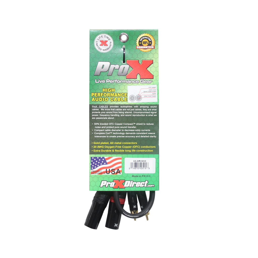 50PCS 3' Ft. Premium Dual XLR to Dual RCA Audio Cable