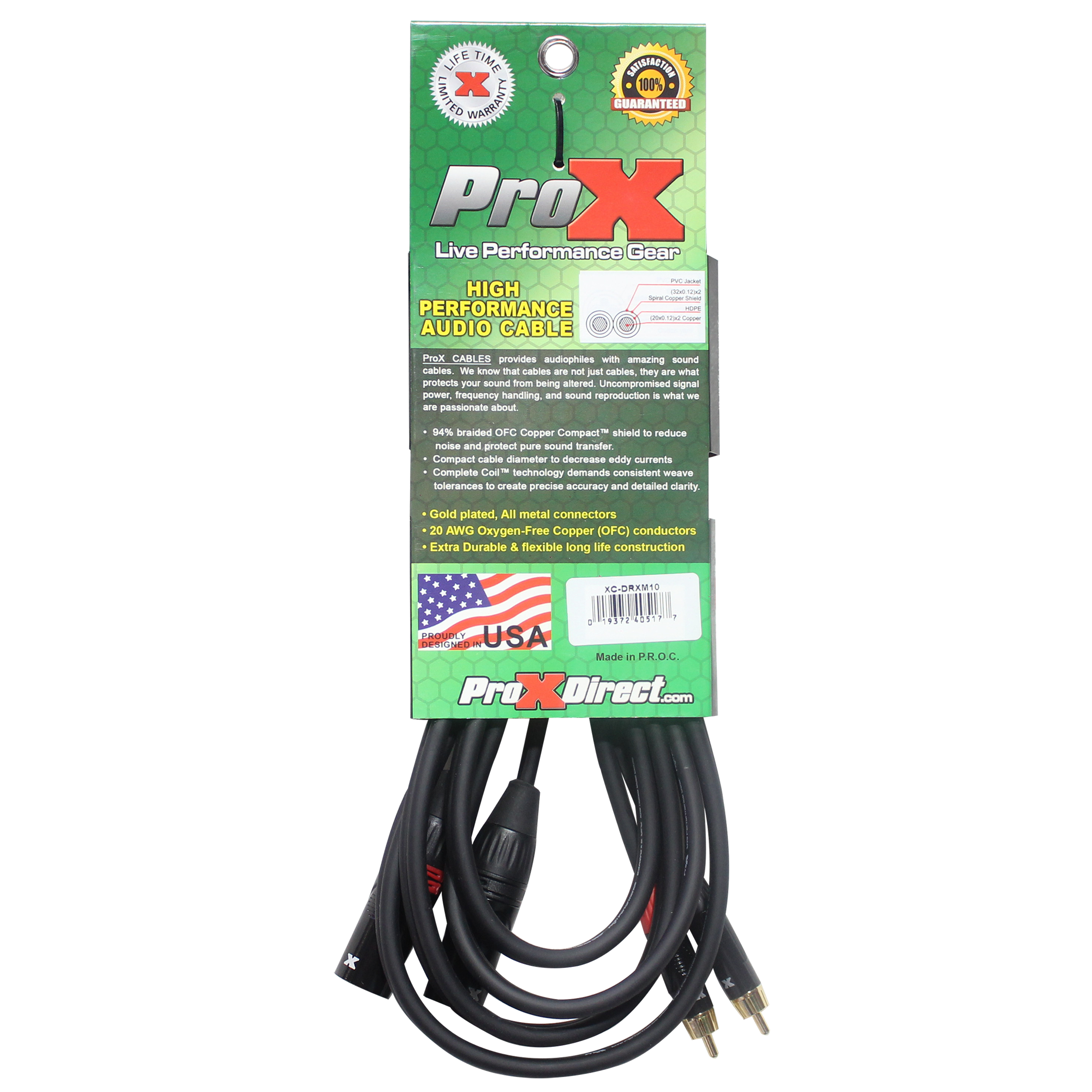 10PCS 10 Ft. Unbalanced Dual RCA-M to Dual XLR3-M High Performance Audio Cable