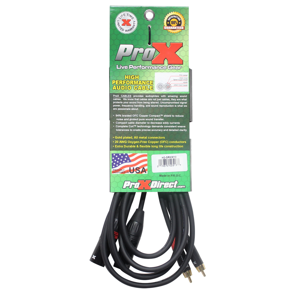 10 Ft. Unbalanced Dual RCA-M to Dual XLR3-M High Performance Audio Cable