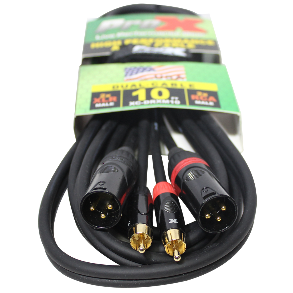 10 Ft. Unbalanced Dual RCA-M to Dual XLR3-M High Performance Audio Cable