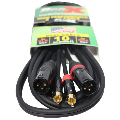 10PCS 10 Ft. Unbalanced Dual RCA-M to Dual XLR3-M High Performance Audio Cable