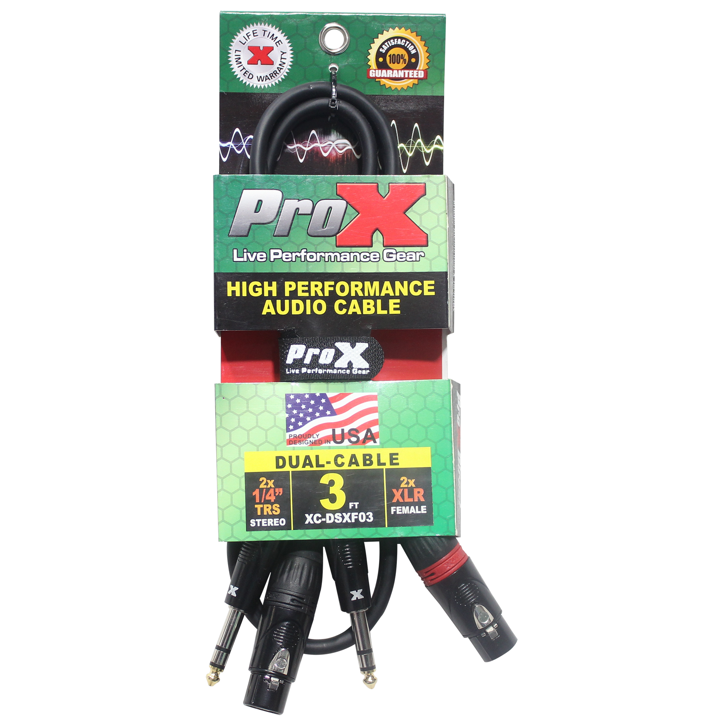 3 Ft. Balanced Dual 1/4" TRS-M to Dual XLR3-F High Performance Audio Cable