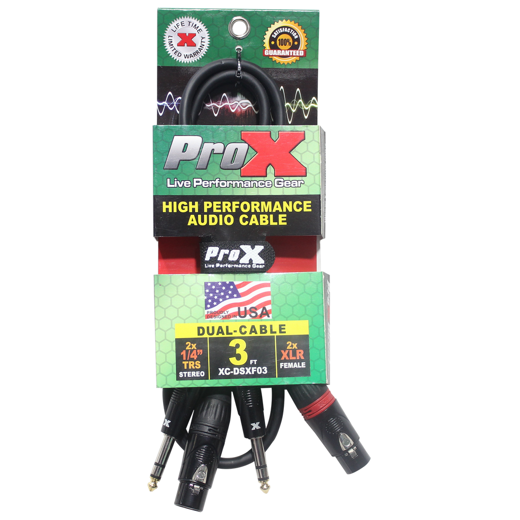 10PCS 3 Ft. Balanced Dual 1/4" TRS-M to Dual XLR3-F High Performance Audio Cable