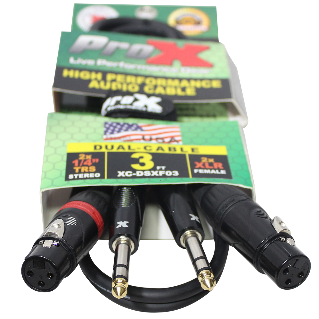 3 Ft. Balanced Dual 1/4" TRS-M to Dual XLR3-F High Performance Audio Cable