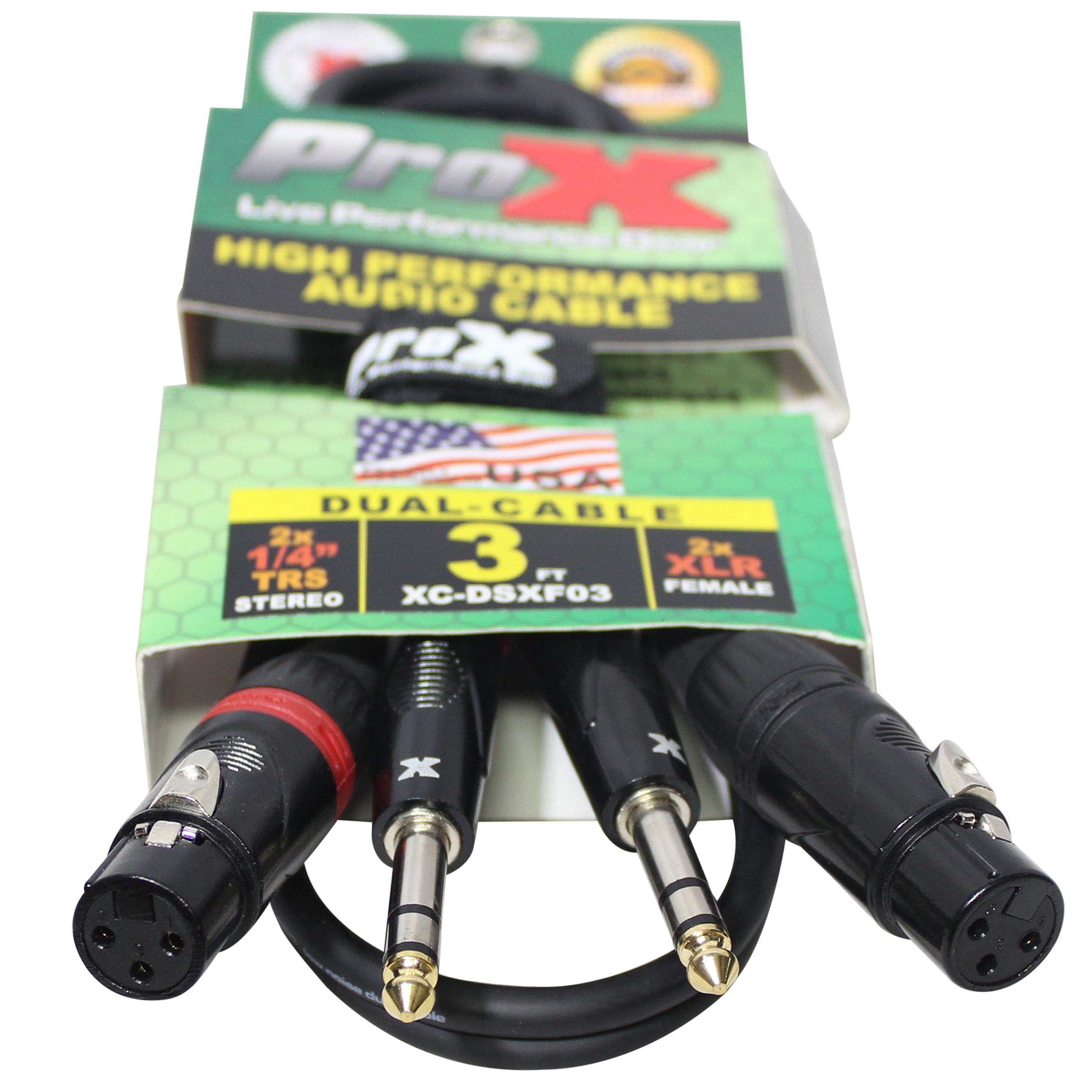10PCS 3 Ft. Balanced Dual 1/4" TRS-M to Dual XLR3-F High Performance Audio Cable