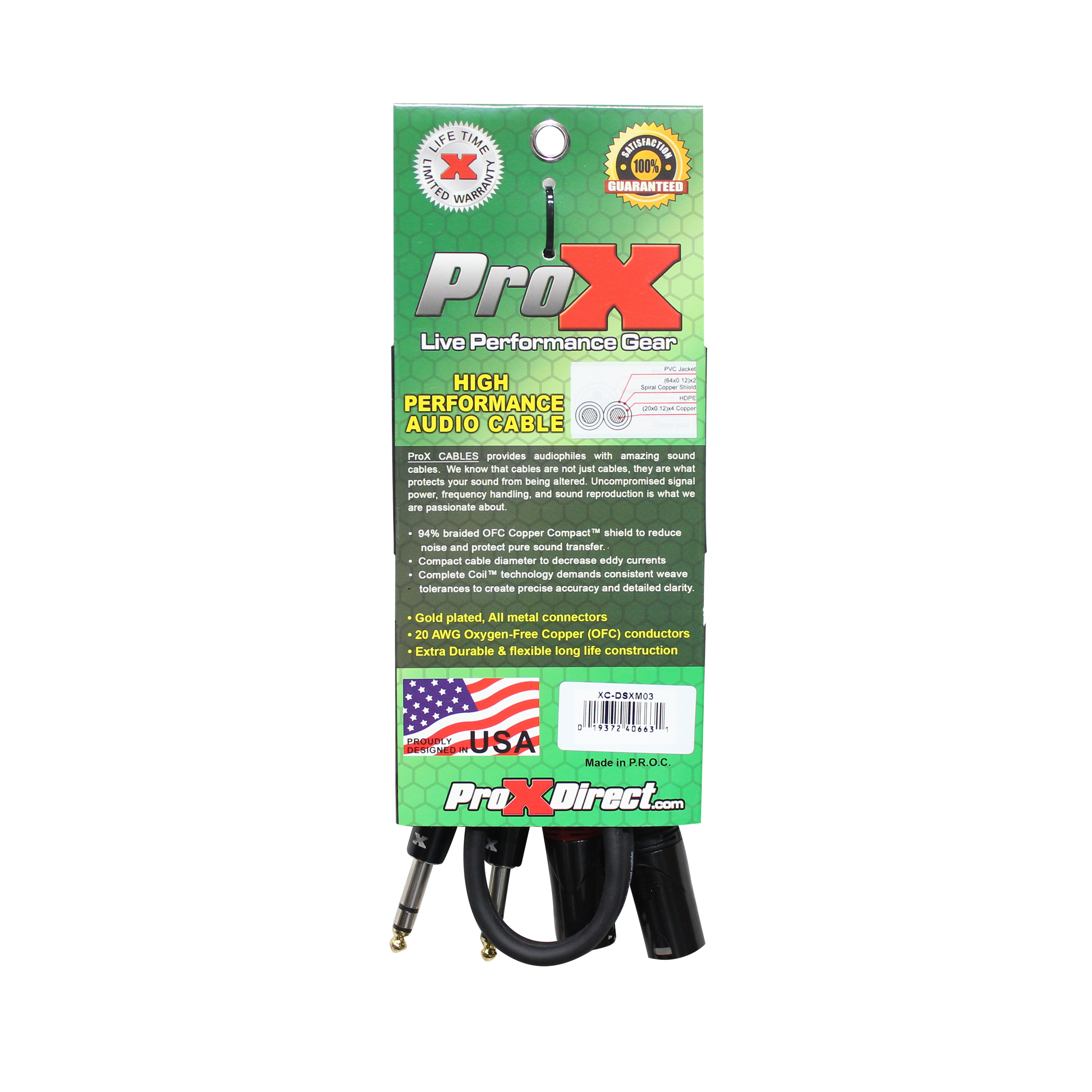 3 Ft. Balanced Dual 1/4" TRS-M to Dual XLR3-M High Performance Audio Cable