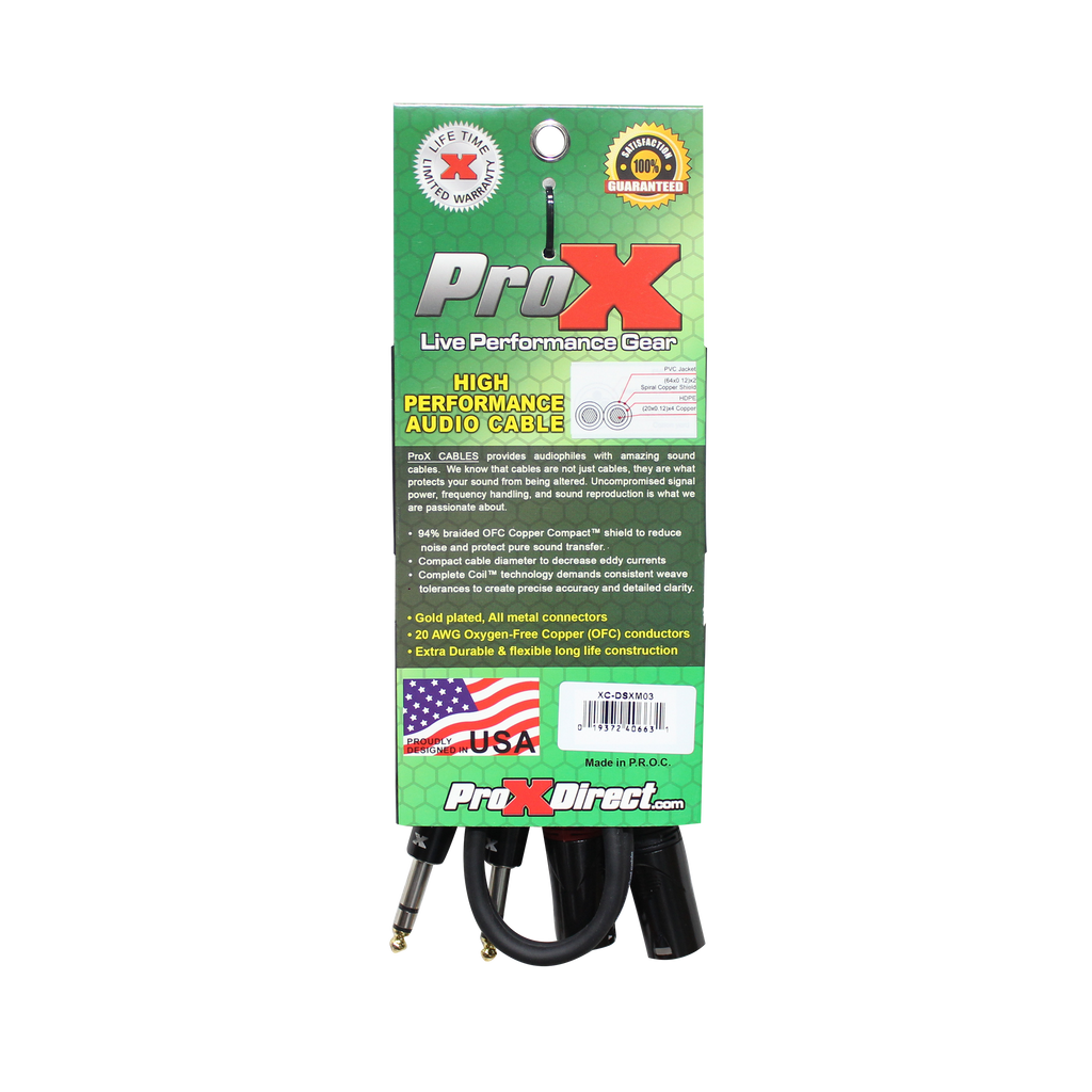 10PCS 3 Ft. Balanced Dual 1/4" TRS-M to Dual XLR3-M High Performance Audio Cable