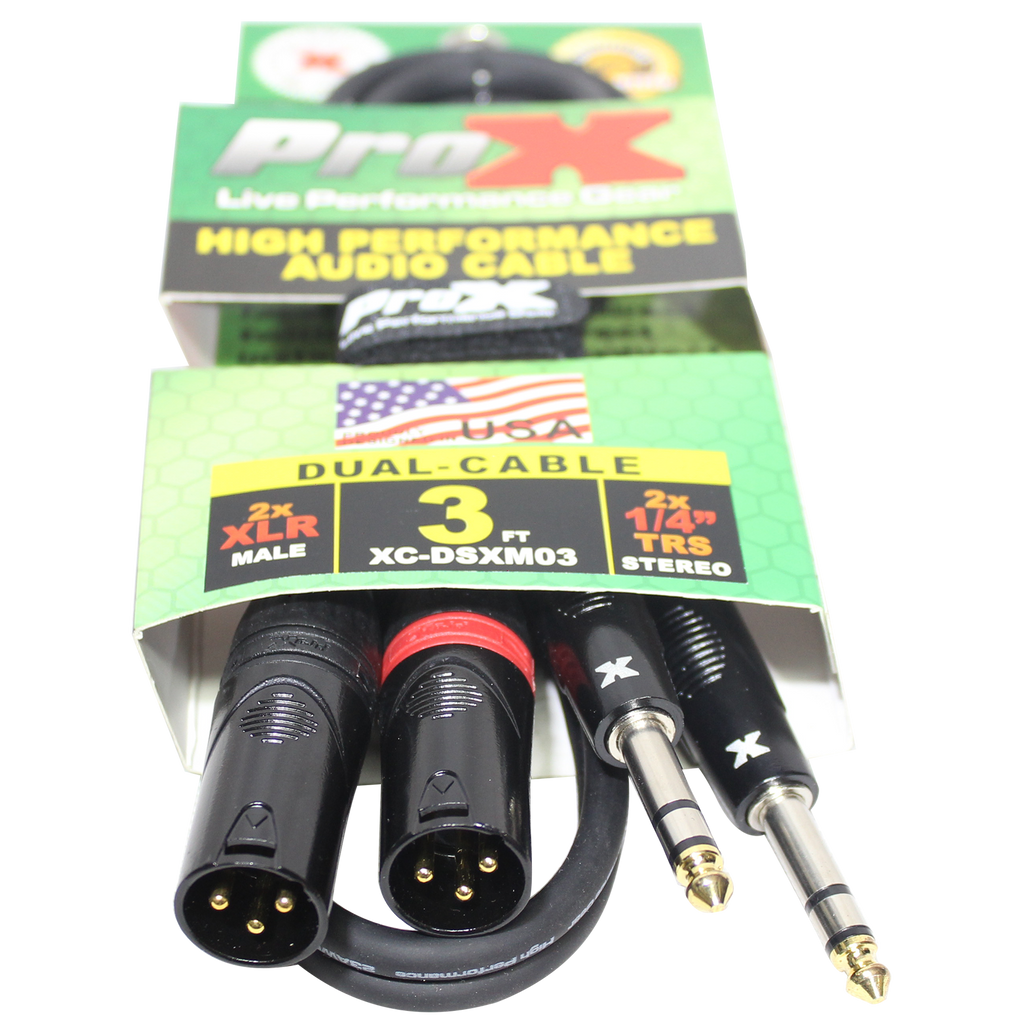 50PCS 3 Ft. Balanced Dual 1/4" TRS-M to Dual XLR3-M High Performance Audio Cable