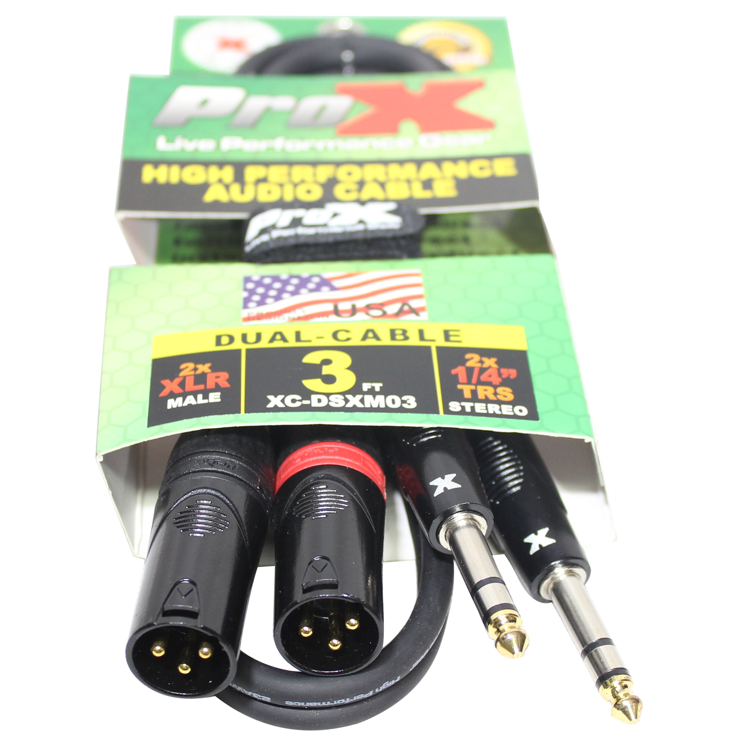 50PCS 3 Ft. Balanced Dual 1/4" TRS-M to Dual XLR3-M High Performance Audio Cable