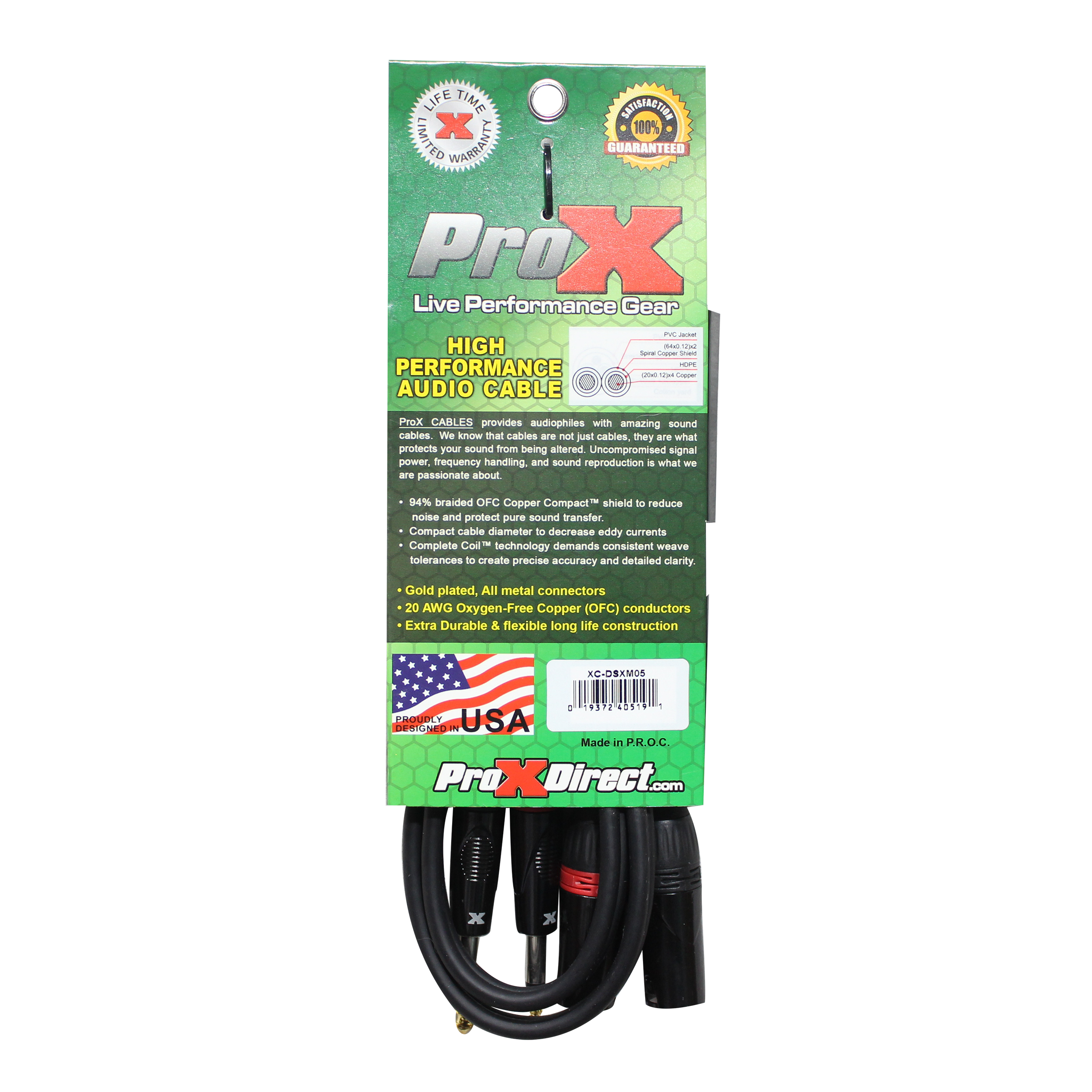 5 Ft. Balanced Dual 1/4" TRS-M to Dual XLR3-M High Performance Audio Cable