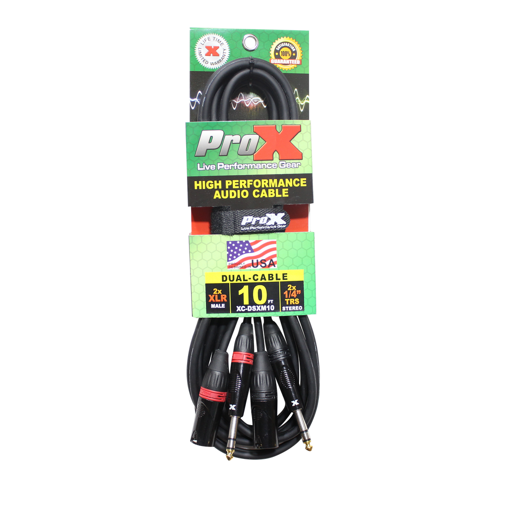 50PCS 10 Ft. Balanced Dual 1/4" TRS-M to Dual XLR3-M High Performance Audio Cable