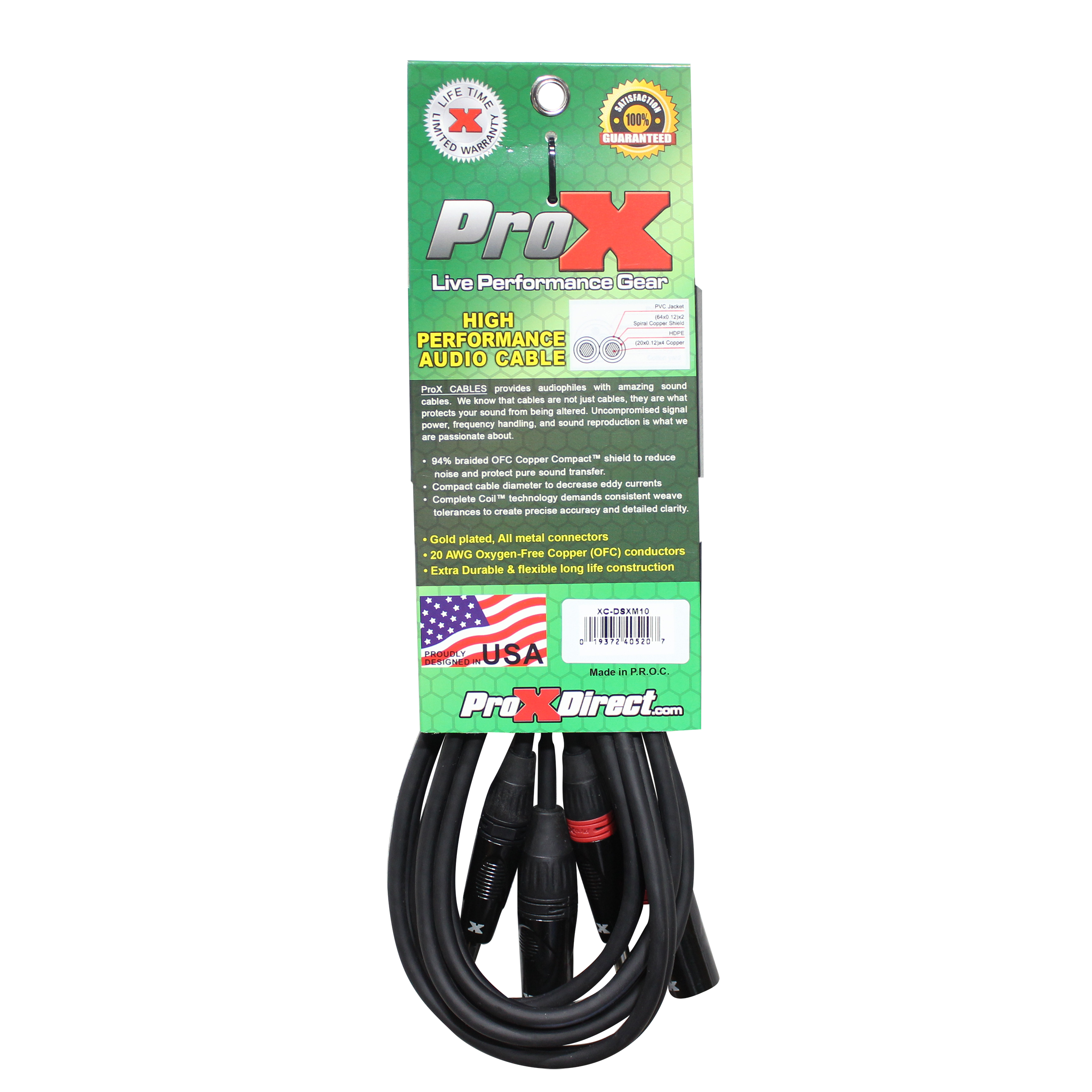 10PCS 10 Ft. Balanced Dual 1/4" TRS-M to Dual XLR3-M High Performance Audio Cable