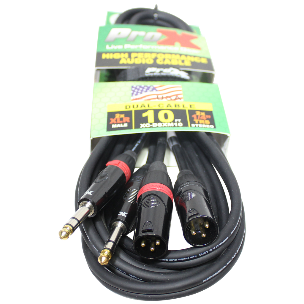 10 Ft. Balanced Dual 1/4" TRS-M to Dual XLR3-M High Performance Audio Cable