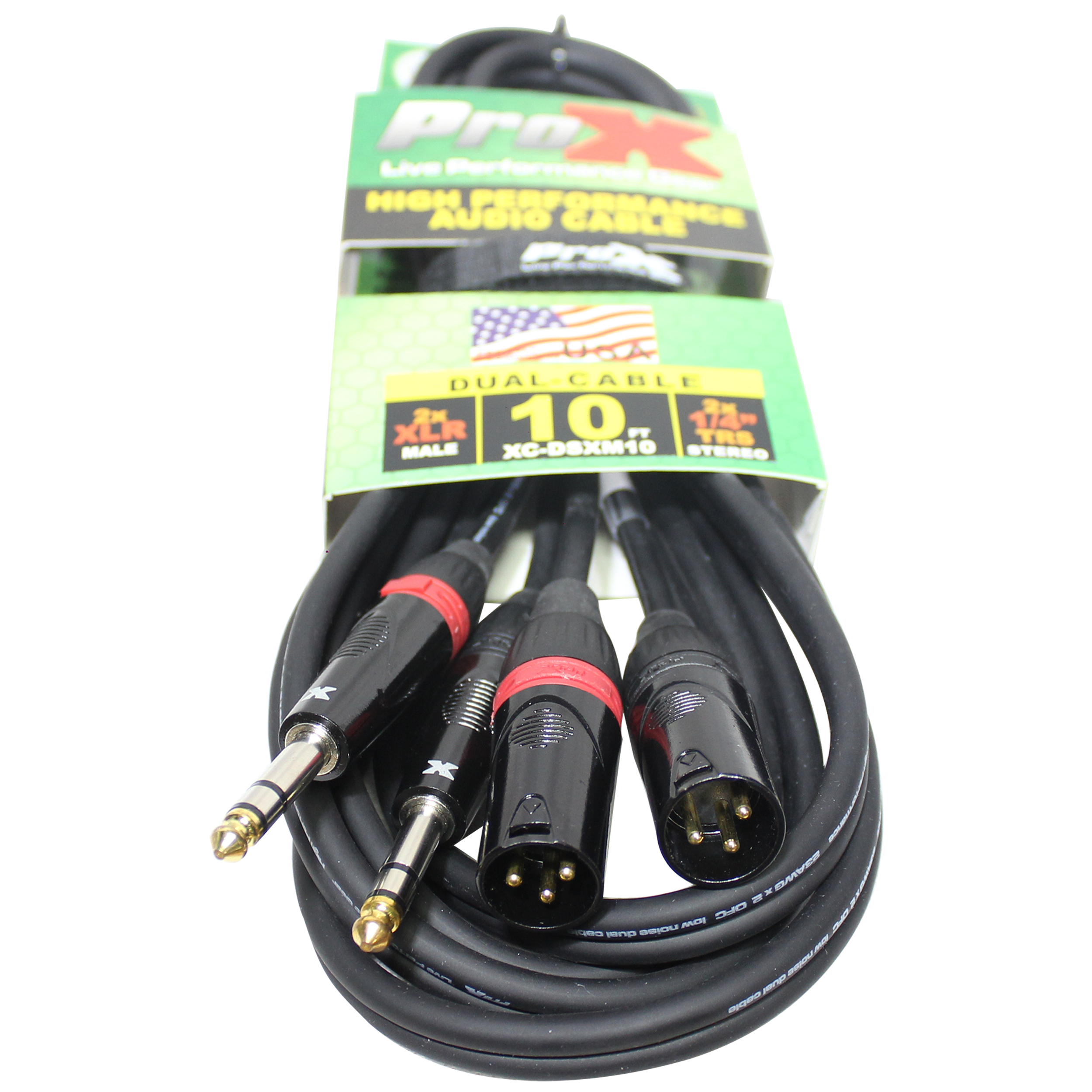 10PCS 10 Ft. Balanced Dual 1/4" TRS-M to Dual XLR3-M High Performance Audio Cable