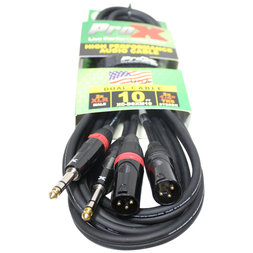 10PCS 10 Ft. Balanced Dual 1/4" TRS-M to Dual XLR3-M High Performance Audio Cable
