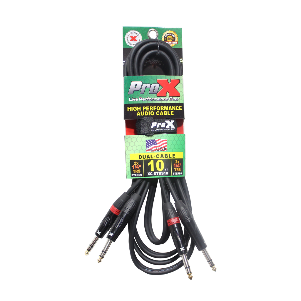 10PCS 10 Ft. Balanced Dual 1/4" TRS-M to Dual 1/4" TRS-M High Performance Audio Cable