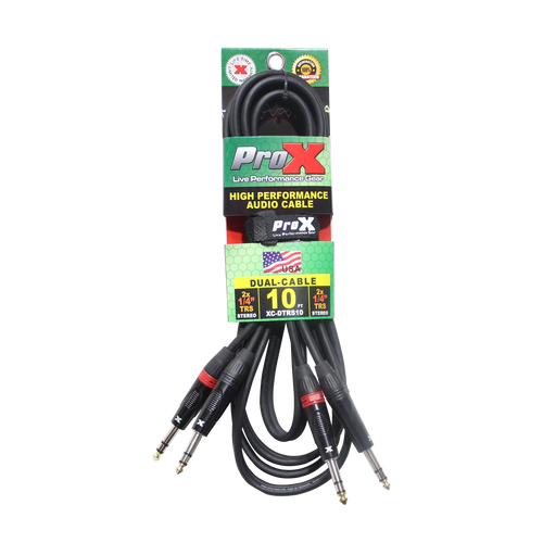 10PCS 10 Ft. Balanced Dual 1/4" TRS-M to Dual 1/4" TRS-M High Performance Audio Cable
