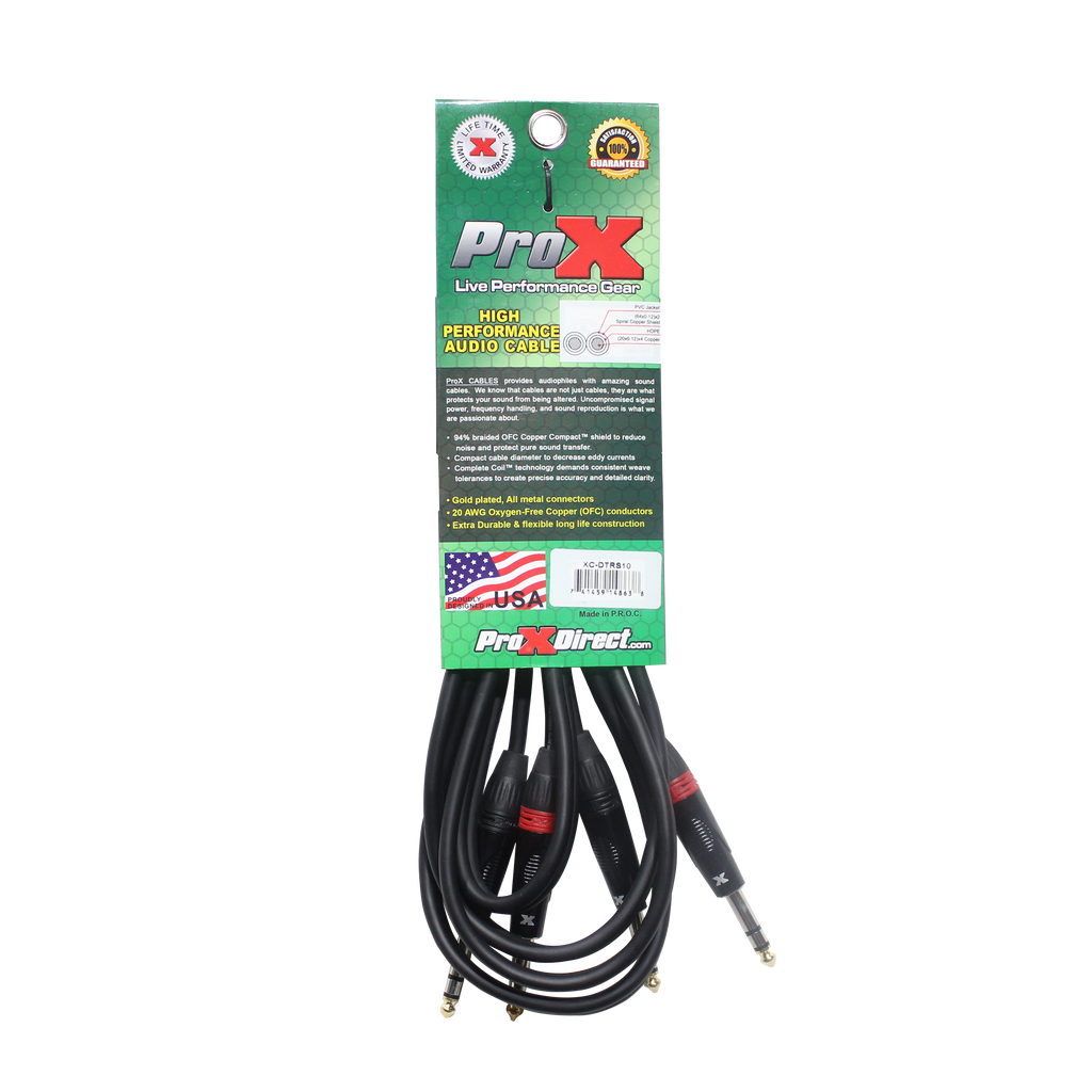 10PCS 10 Ft. Balanced Dual 1/4" TRS-M to Dual 1/4" TRS-M High Performance Audio Cable