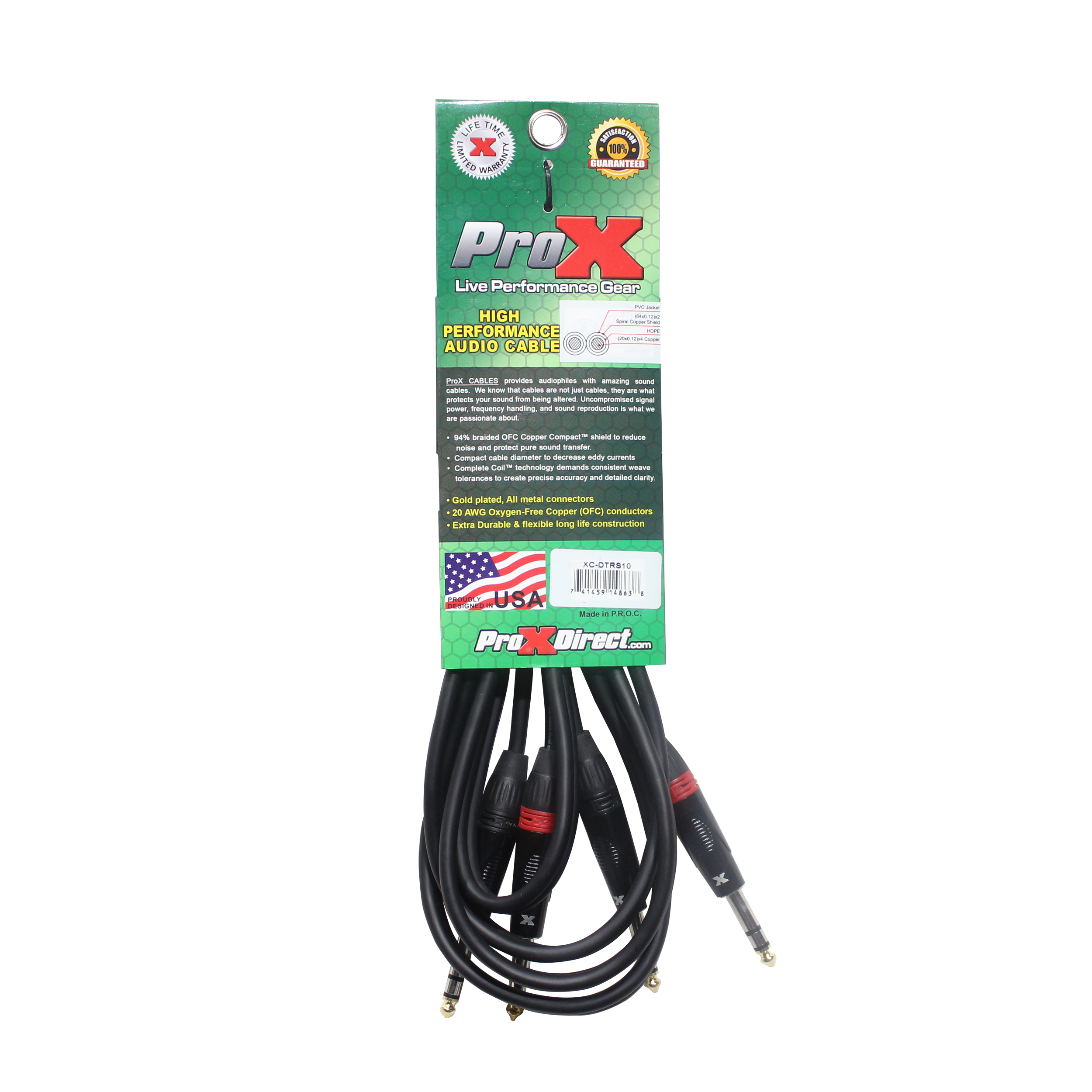 10PCS 10 Ft. Balanced Dual 1/4" TRS-M to Dual 1/4" TRS-M High Performance Audio Cable