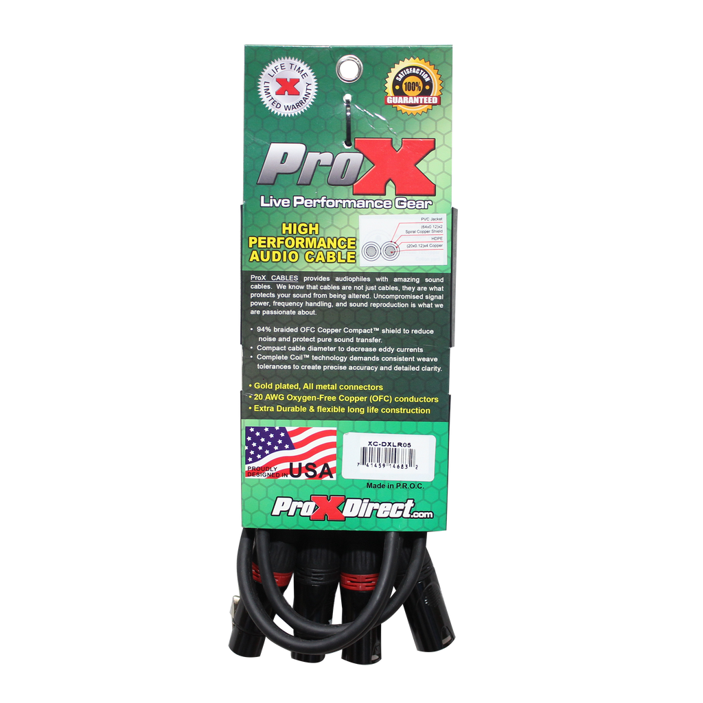 50PCS 5' Ft High Performance Dual XLR-M to Dual-F XLR Audio Cable