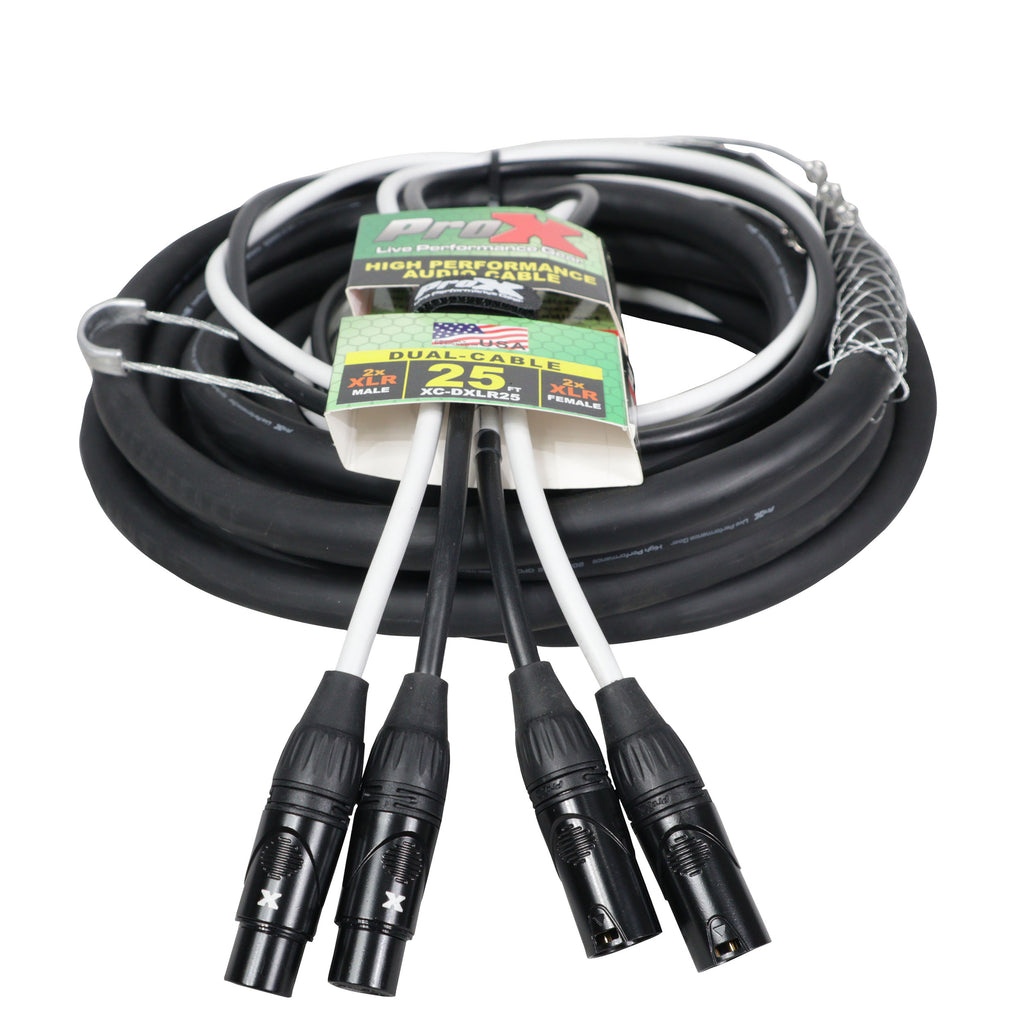 25' Ft High Performance Dual XLR-M to Dual XLR-F Audio Cable