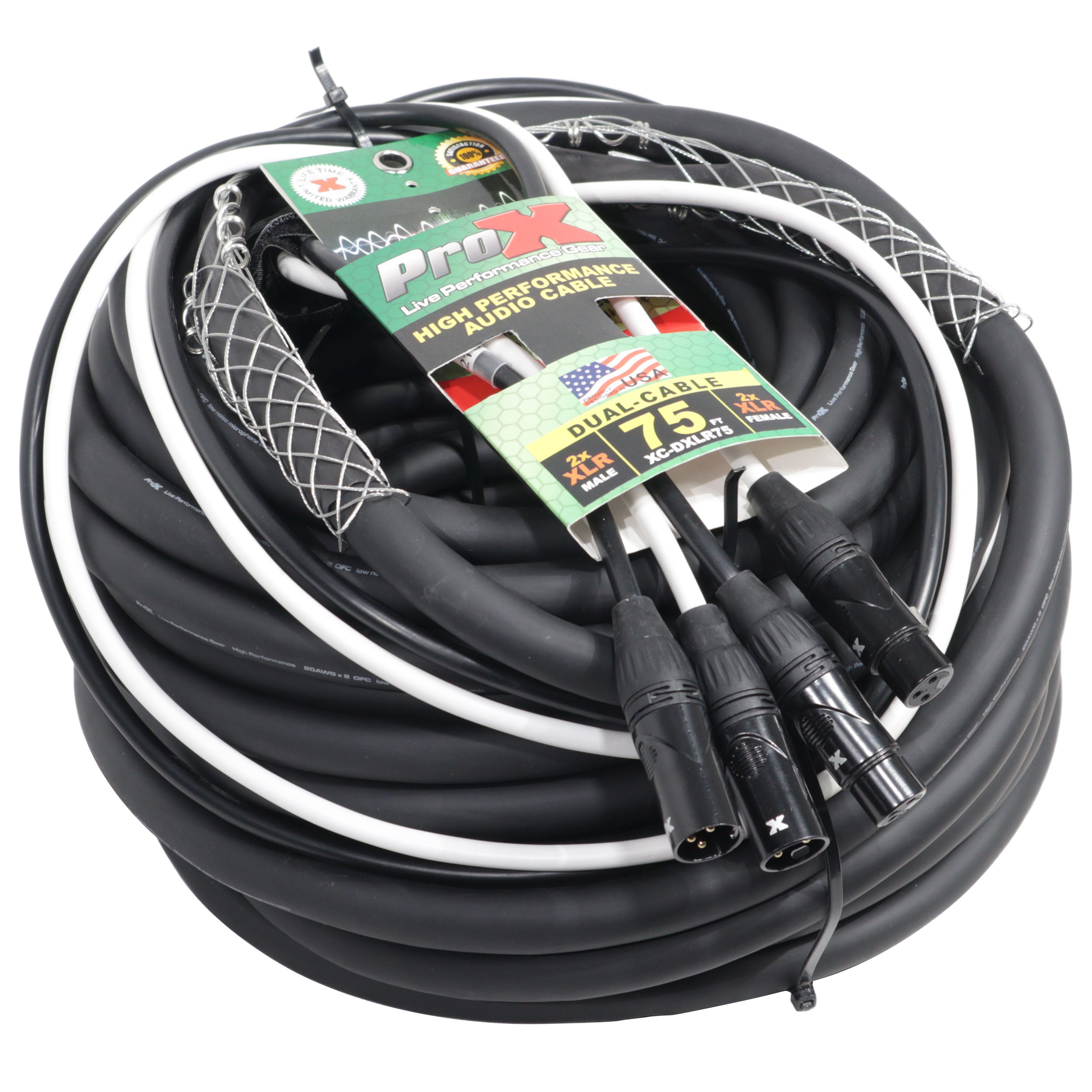 2PCS 75' Ft High Performance Dual XLR-M to Dual XLR-F Audio Cable
