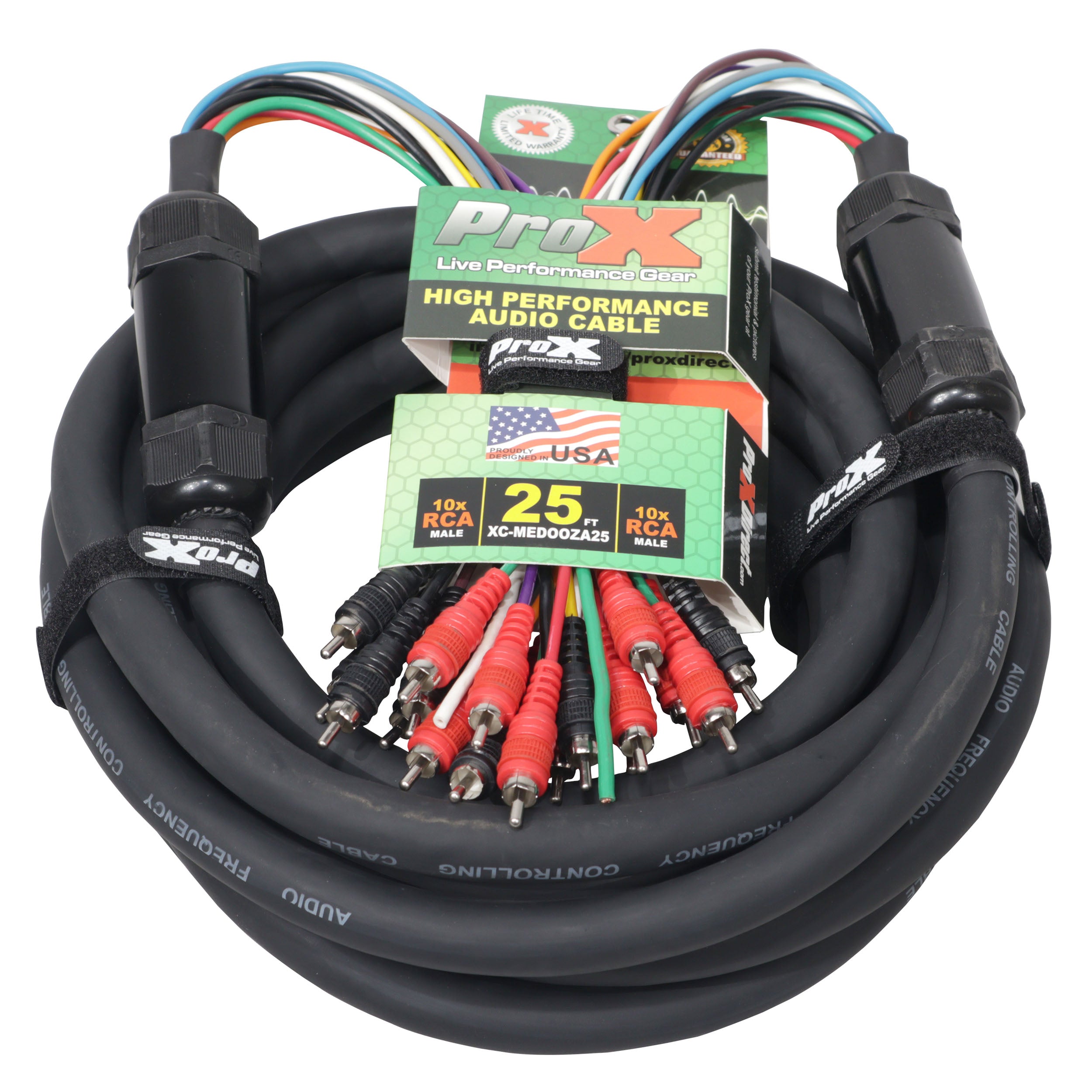 25' ft 10 RCA Channel + 3 Power Cable for Marine and Car Audio - Medusa Style Cable