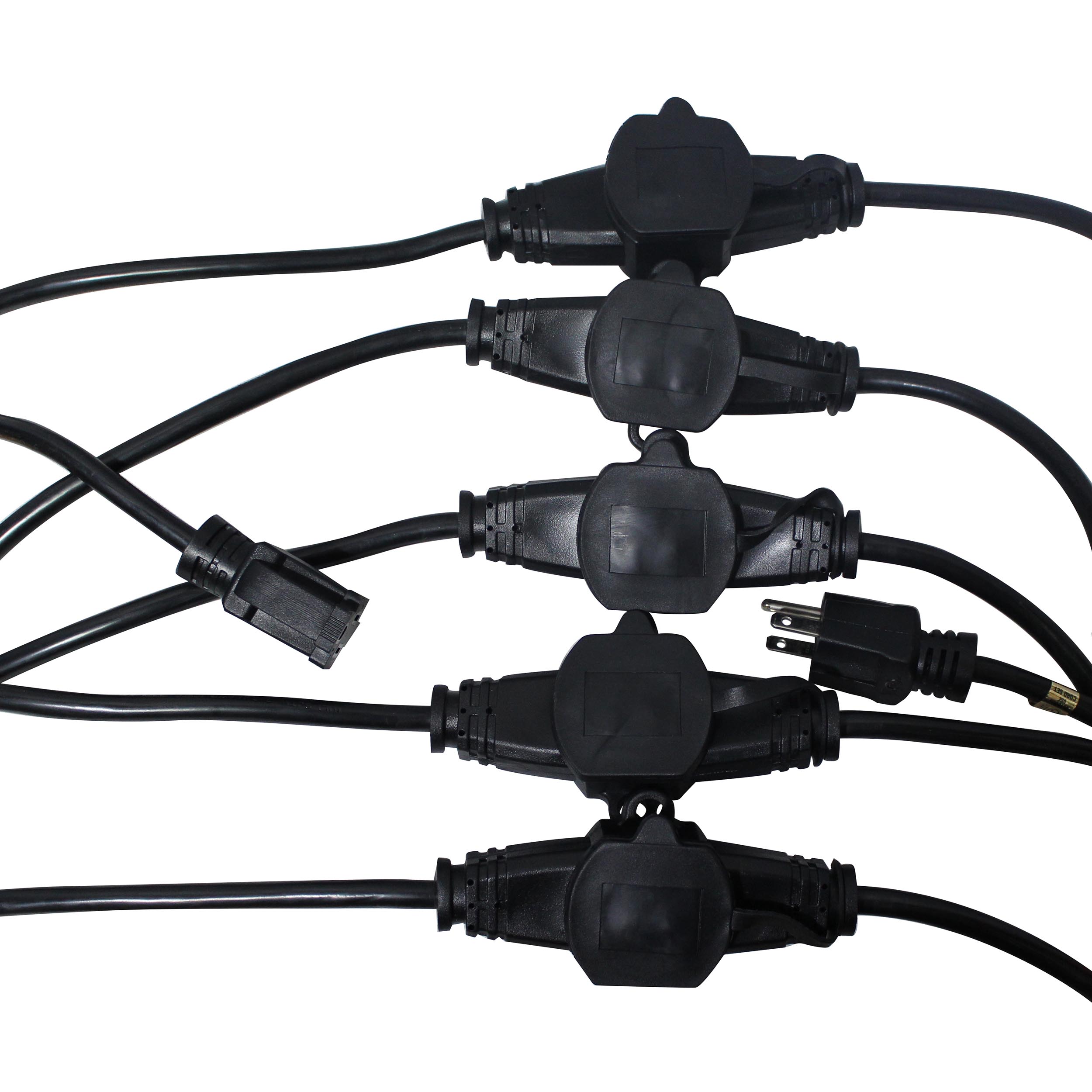 4PCS 32' Ft. Male NEMA 120VAC to 6-Outet Female Edison 12/3AWG Power Extension Cable
