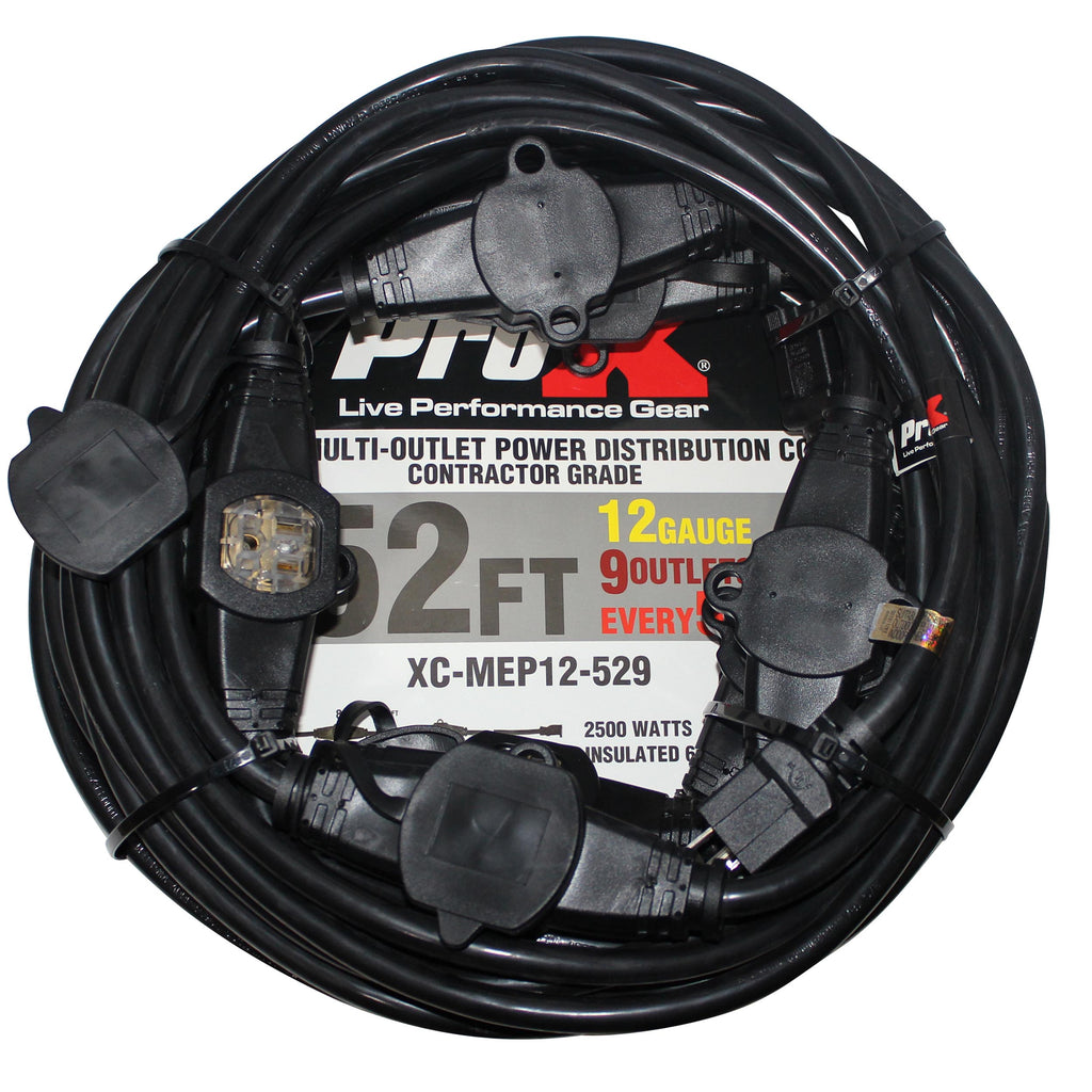 3PCS 52' Ft. Male NEMA 120VAC to 9-Outet Female Edison 12/3AWG Power Extension Cable