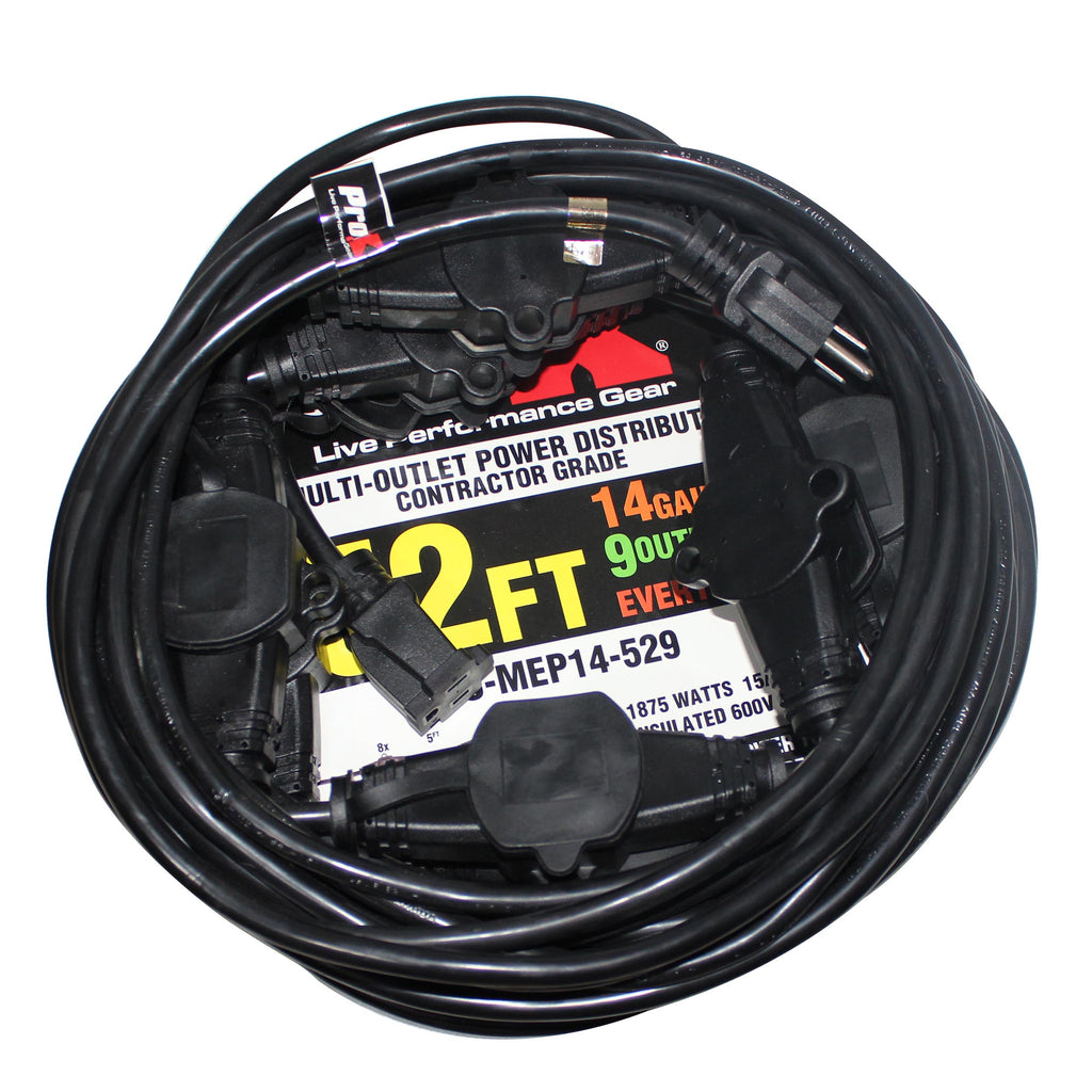 4PCS 52' Ft. Male NEMA 120VAC to 9-Outet Female Edison 14/3AWG Power Extension Cable
