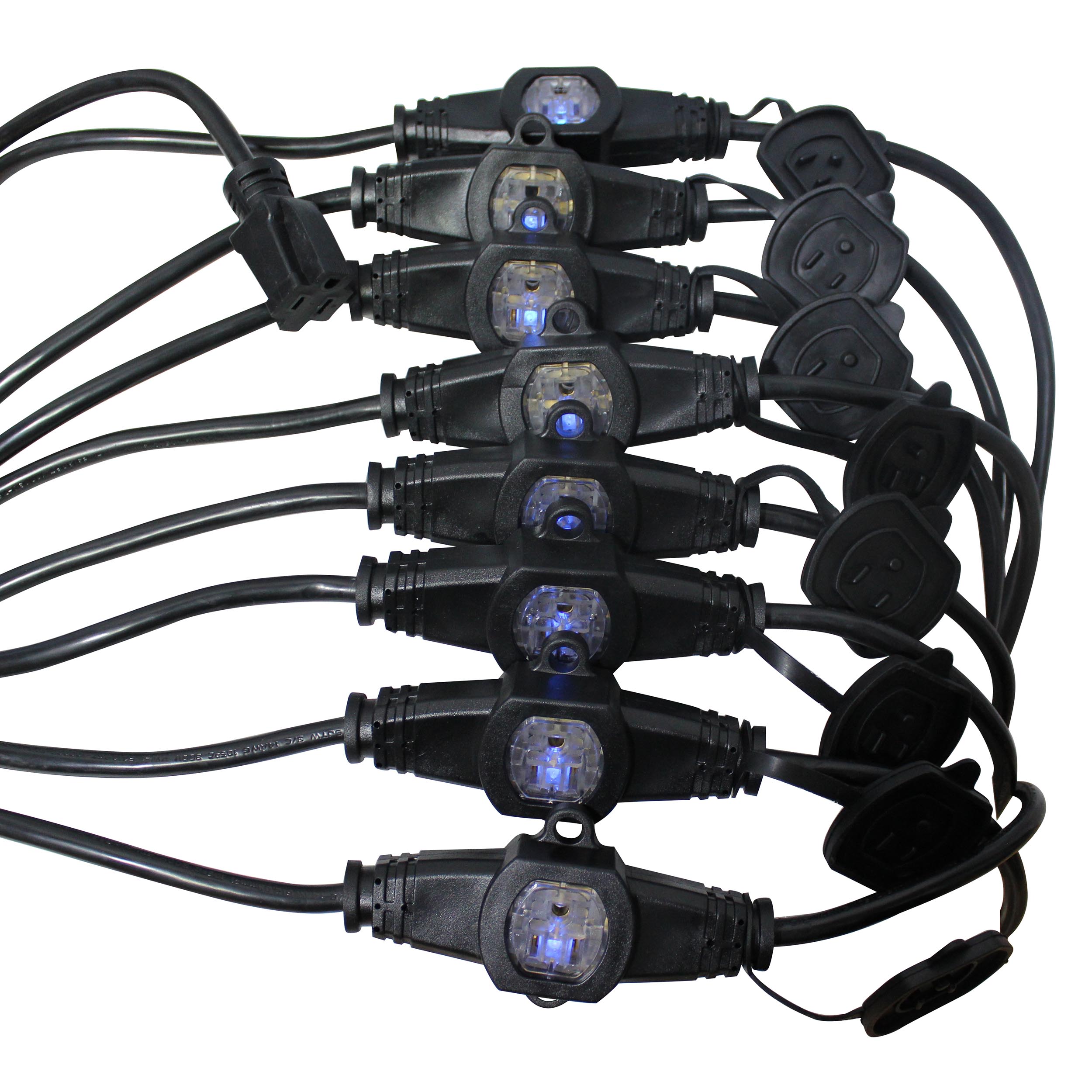 4PCS 52' Ft. Male NEMA 120VAC to 9-Outet Female Edison 14/3AWG Power Extension Cable