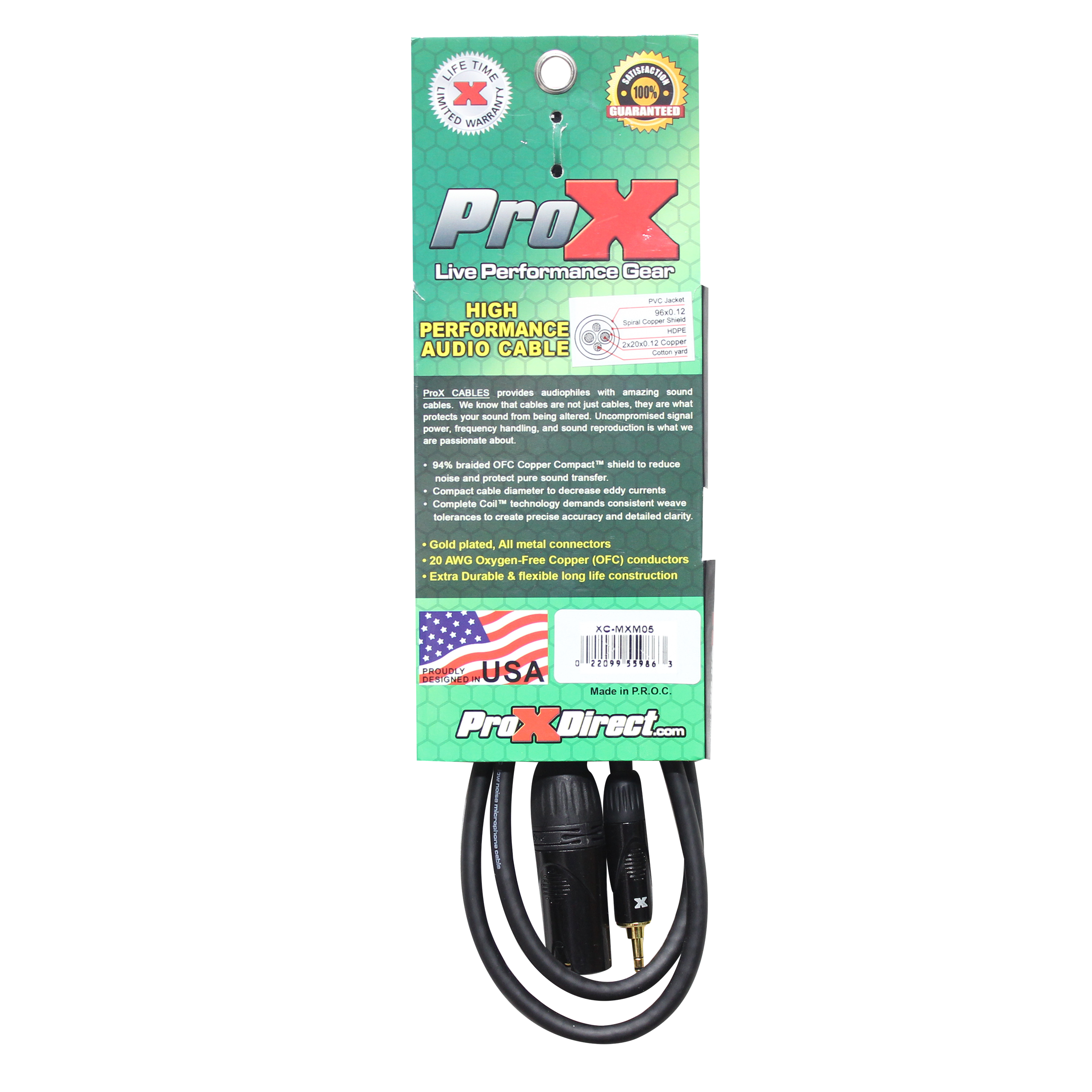 50PCS 5 Ft. UnBalanced Audio Cable 1/8" (3.5mm) TRS Mini to XLR-M