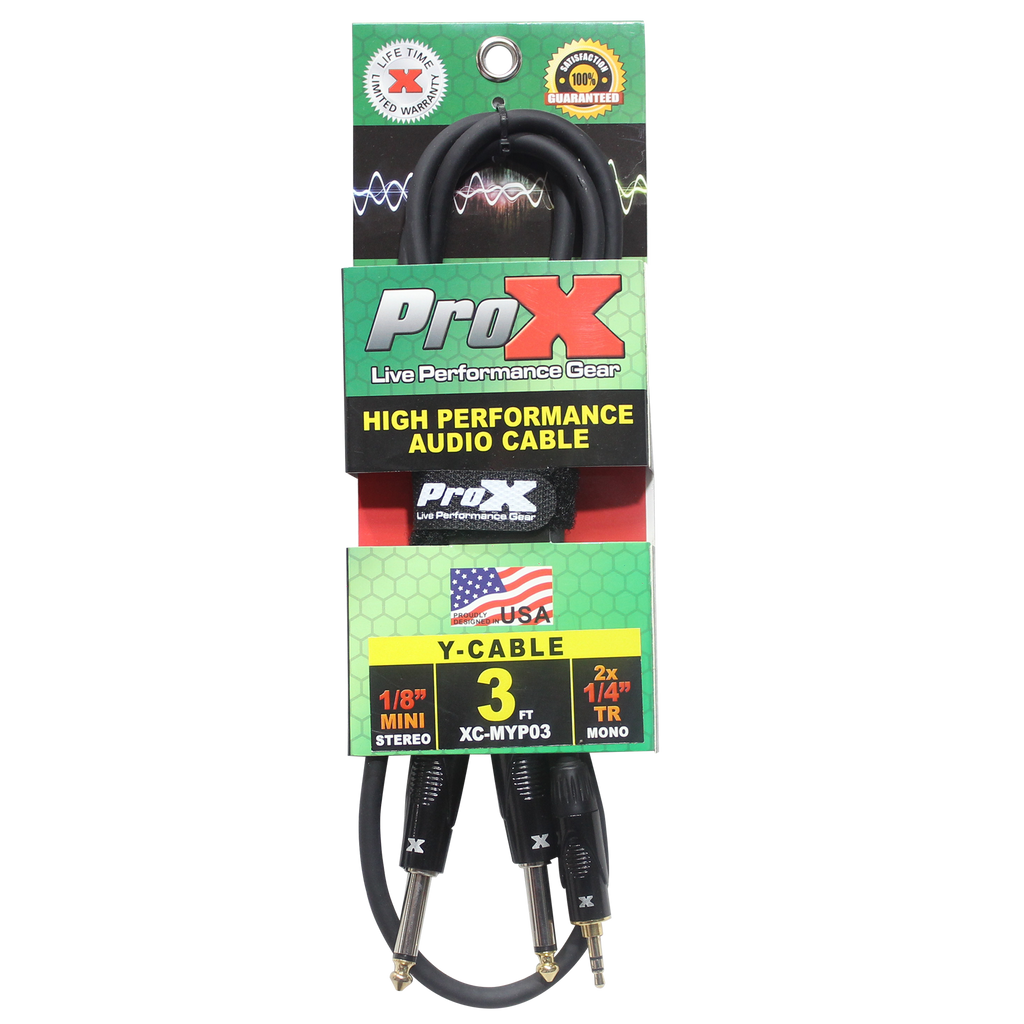 50PCS 3 Ft. Unbalanced 3.5mm. Mini-TRS to Dual TS-M High Performance Audio Y Cable