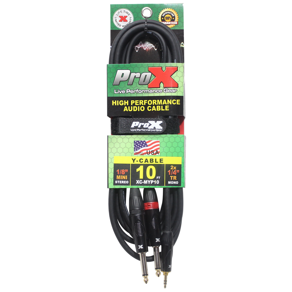 10 Ft. Unbalanced 3.5mm. Mini-TRS to Dual TS-M High Performance Audio Y Cable