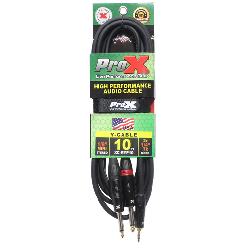 10PCS 10 Ft. Unbalanced 3.5mm. Mini-TRS to Dual TS-M High Performance Audio Y Cable