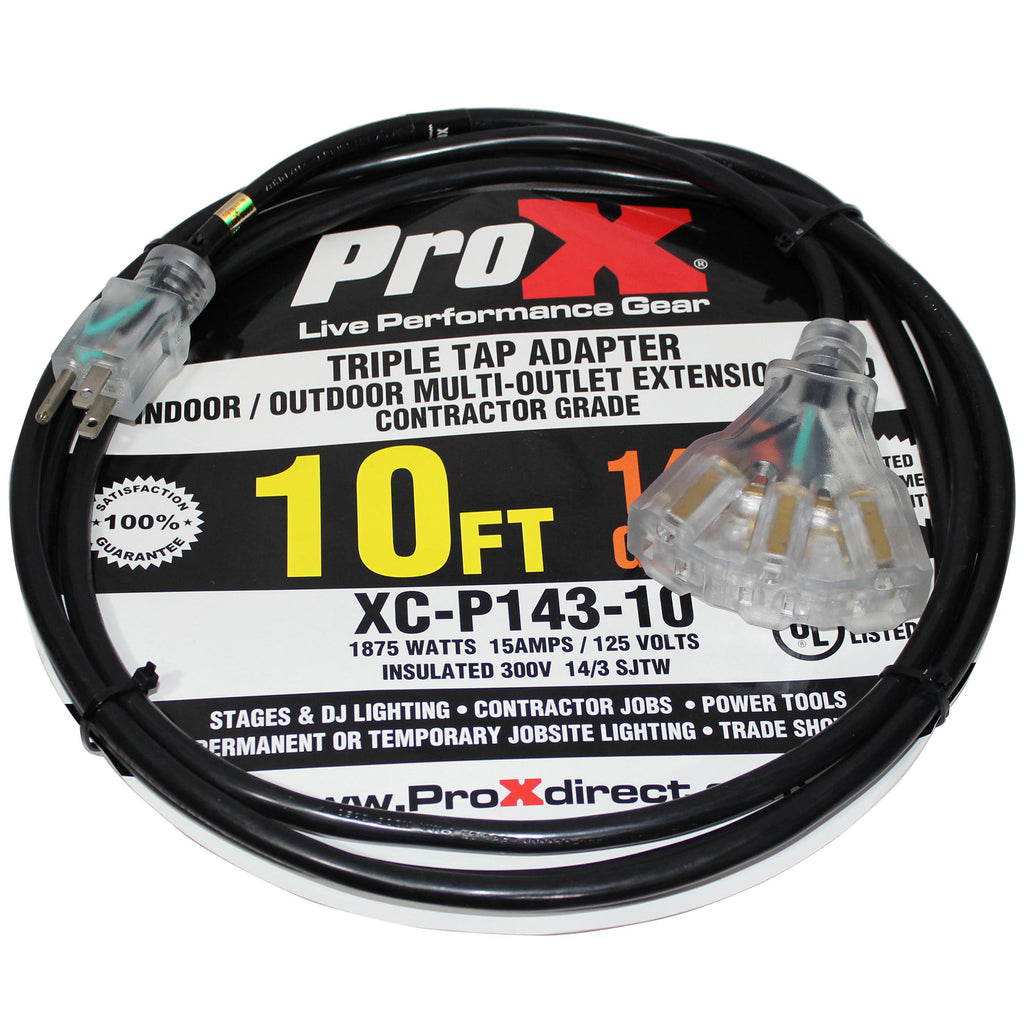 15PCS 10' Ft. 120VAC NEMA 15 Male to 3 Outlet Female Power-Extension Cord 14 AWG