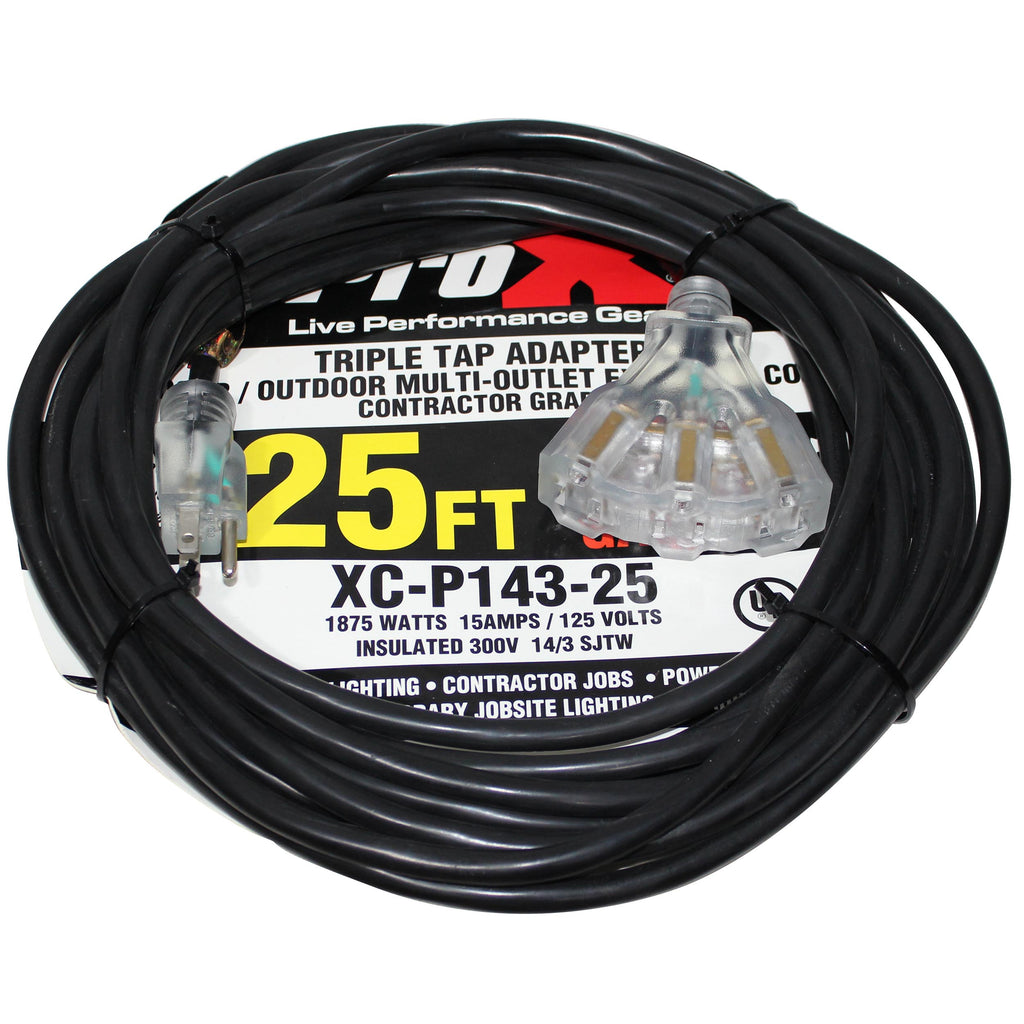 10PCS 25' Ft. 120VAC NEMA 15 Male to 3 Outlet Female Power-Extension Cord 14 AWG