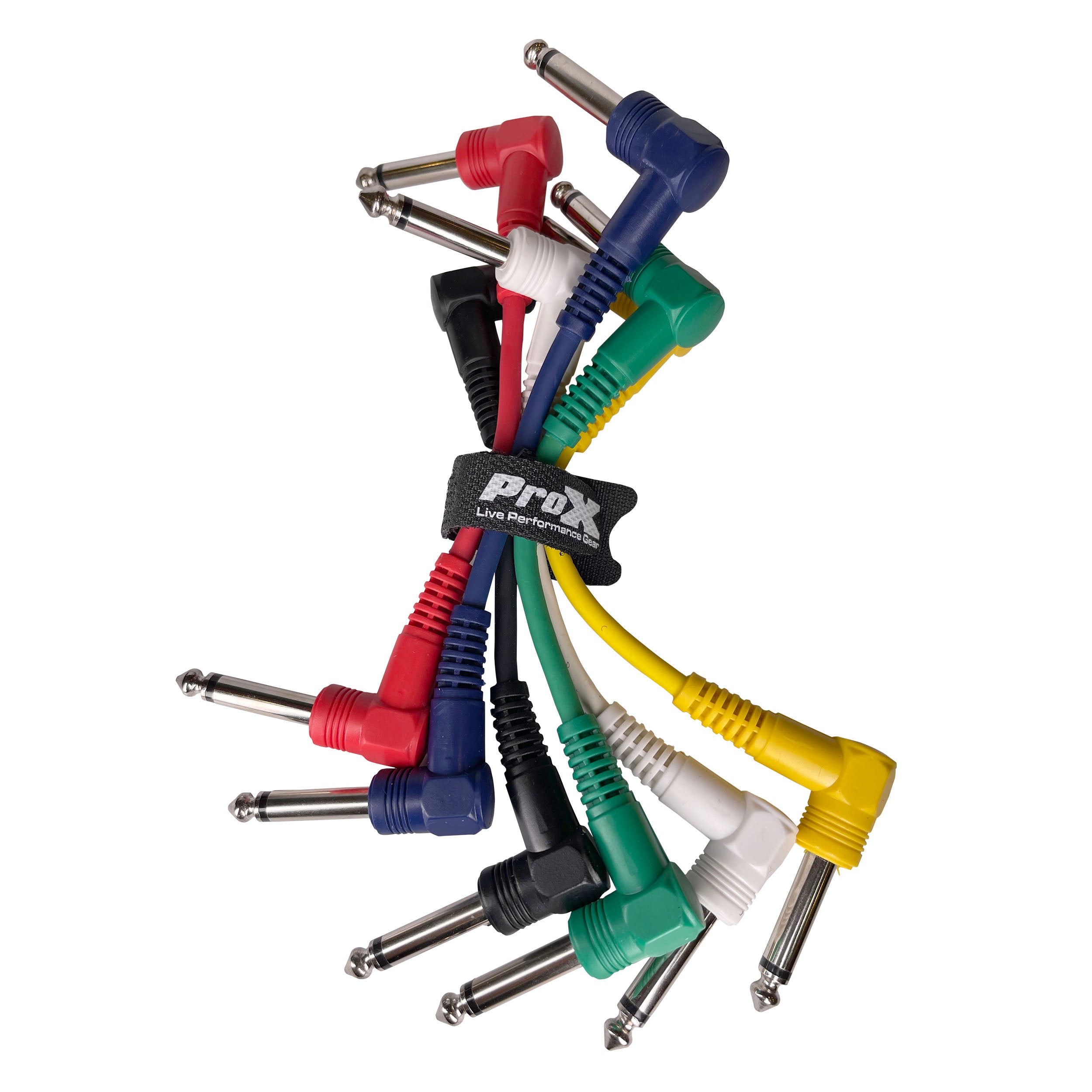 6-Pack of 6" inch Premium Patch Cables 1/4"  TS Male to 1/4" TS Male Right Angle Audio Instrument Pedal Effects Rack Cable