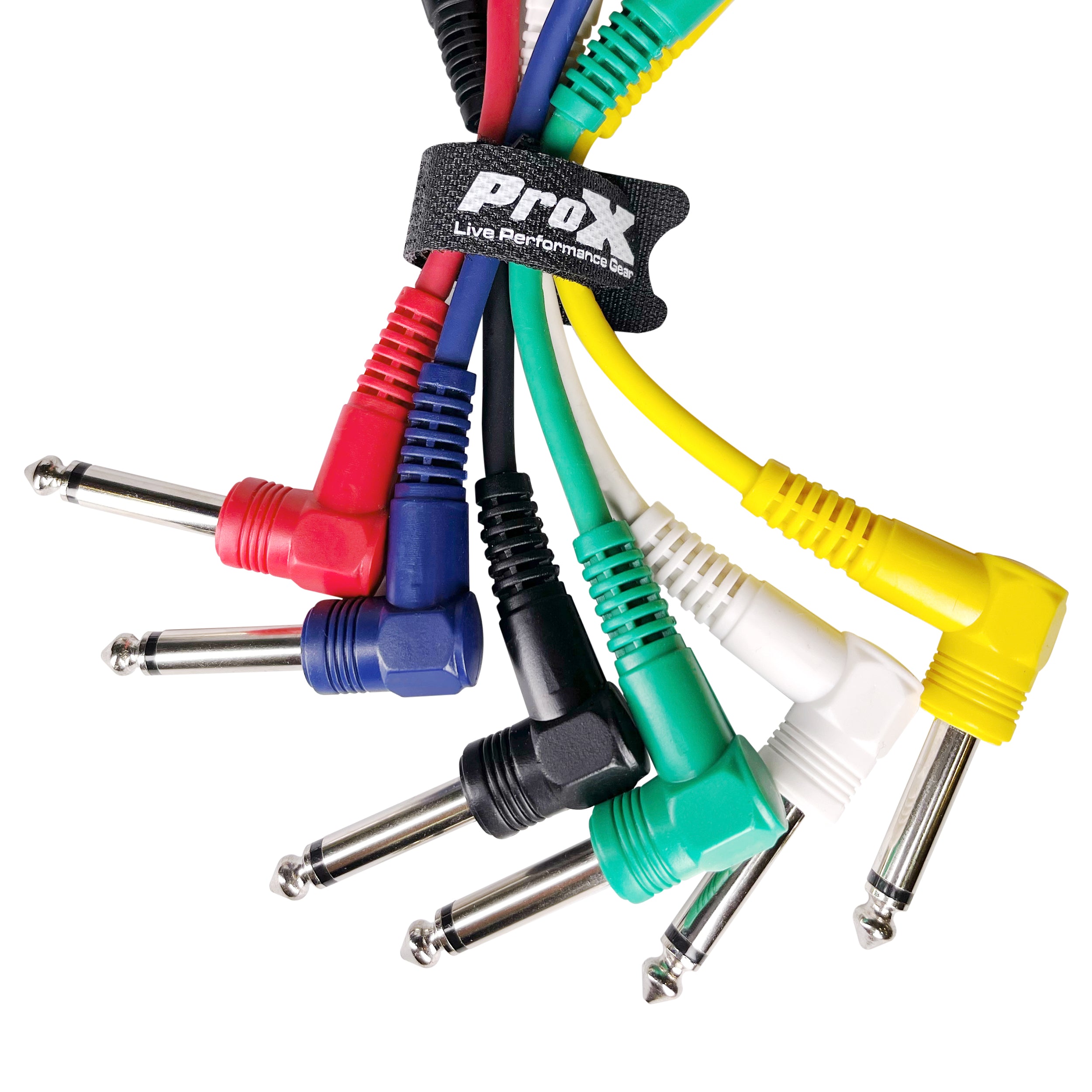 6-Pack of 6" inch Premium Patch Cables 1/4"  TS Male to 1/4" TS Male Right Angle Audio Instrument Pedal Effects Rack Cable