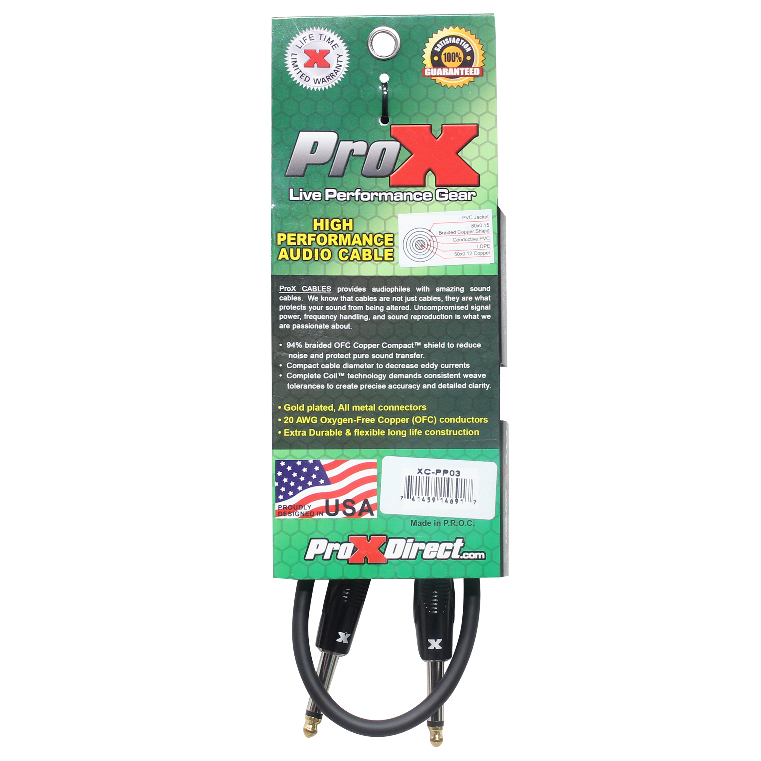 3' Ft. Unbalanced 1/4" TS-M to 1/4" TS-M High Performance Pro Audio Instrument Guitar Cable