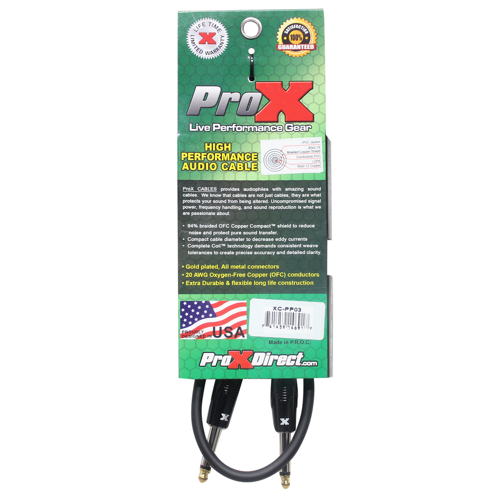 50PCS 3' Ft. Unbalanced 1/4" TS-M to 1/4" TS-M High Performance Pro Audio Instrument Guitar Cable