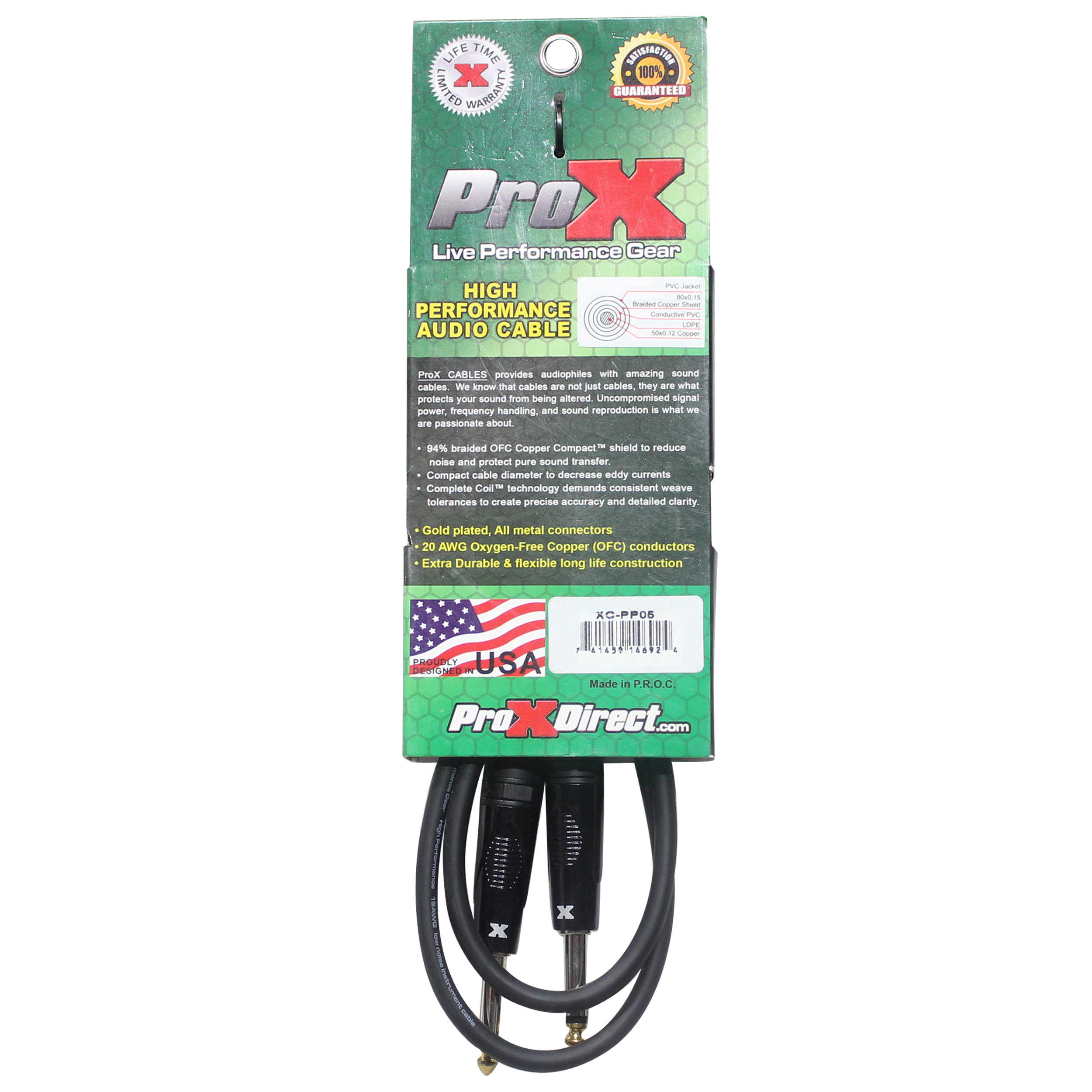 5' Ft. Unbalanced 1/4" TS-M to 1/4" TS-M High Performance Pro Audio Instrument Guitar Cable