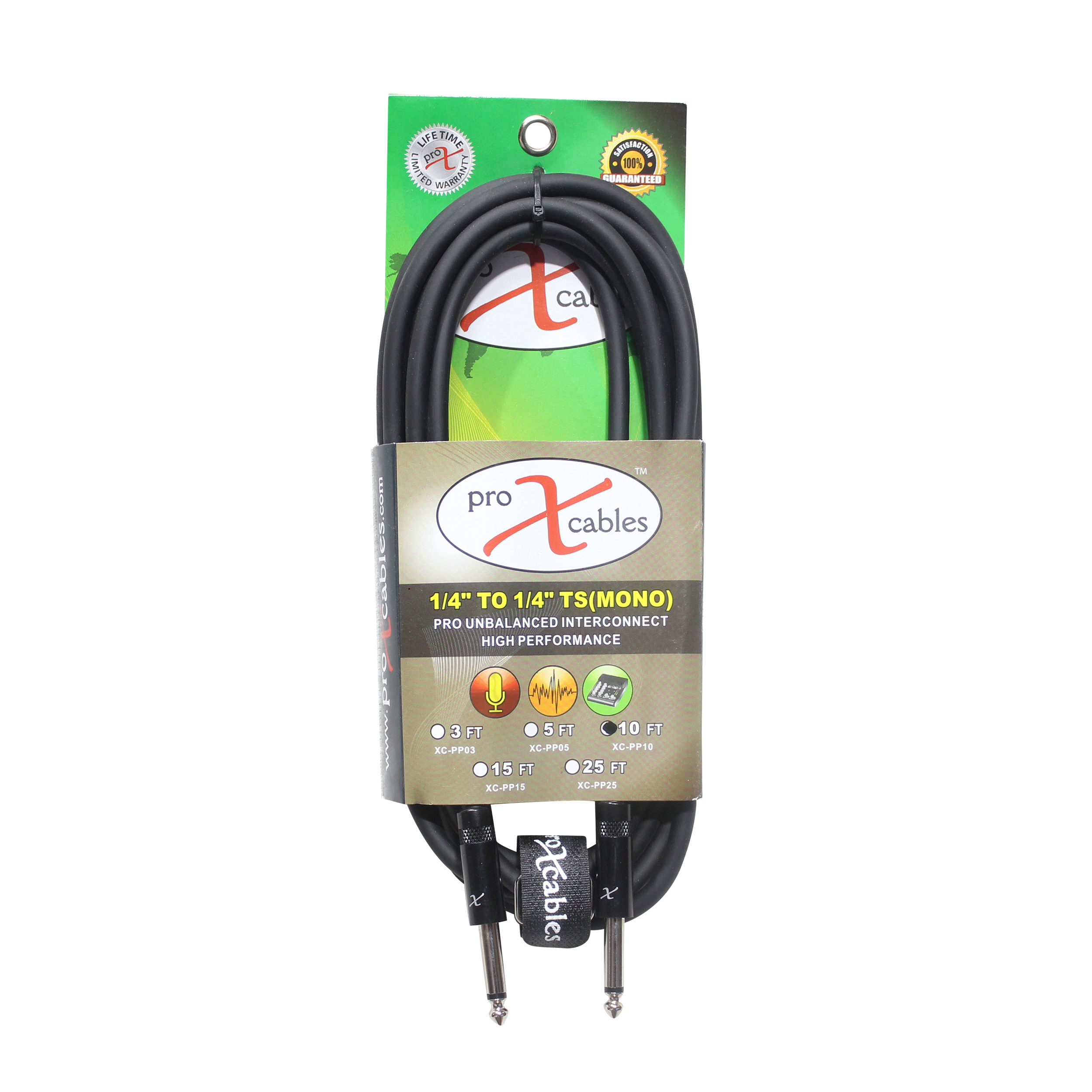 10' Ft. Unbalanced 1/4" TS-M to 1/4" TS-M High Performance Pro Audio Instrument Guitar Cable