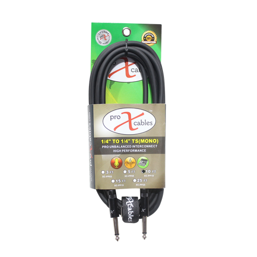 10' Ft. Unbalanced 1/4" TS-M to 1/4" TS-M High Performance Pro Audio Instrument Guitar Cable