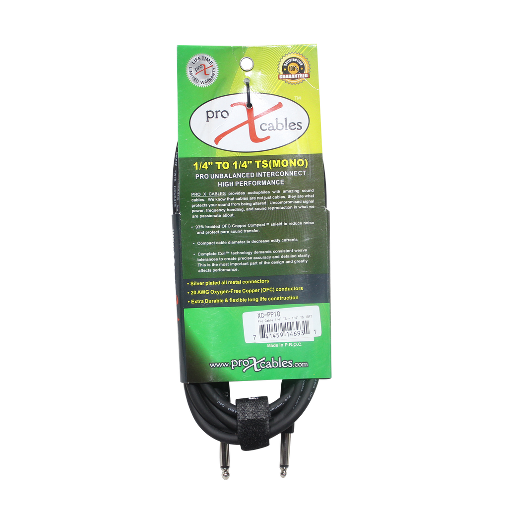 10' Ft. Unbalanced 1/4" TS-M to 1/4" TS-M High Performance Pro Audio Instrument Guitar Cable