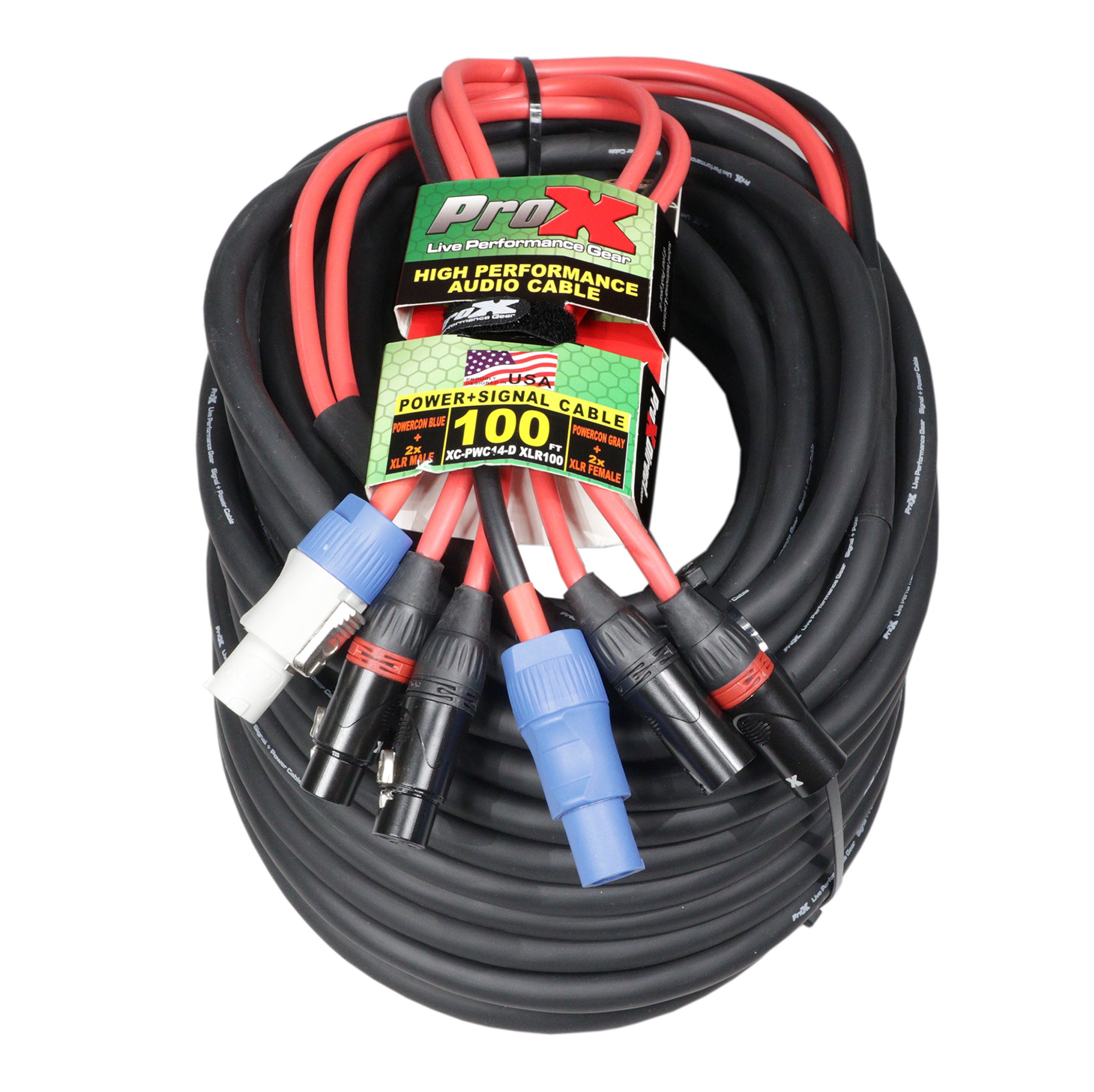 100' Ft 14AWG Powerkon to Dual XLR Combo Link Jumper Cable