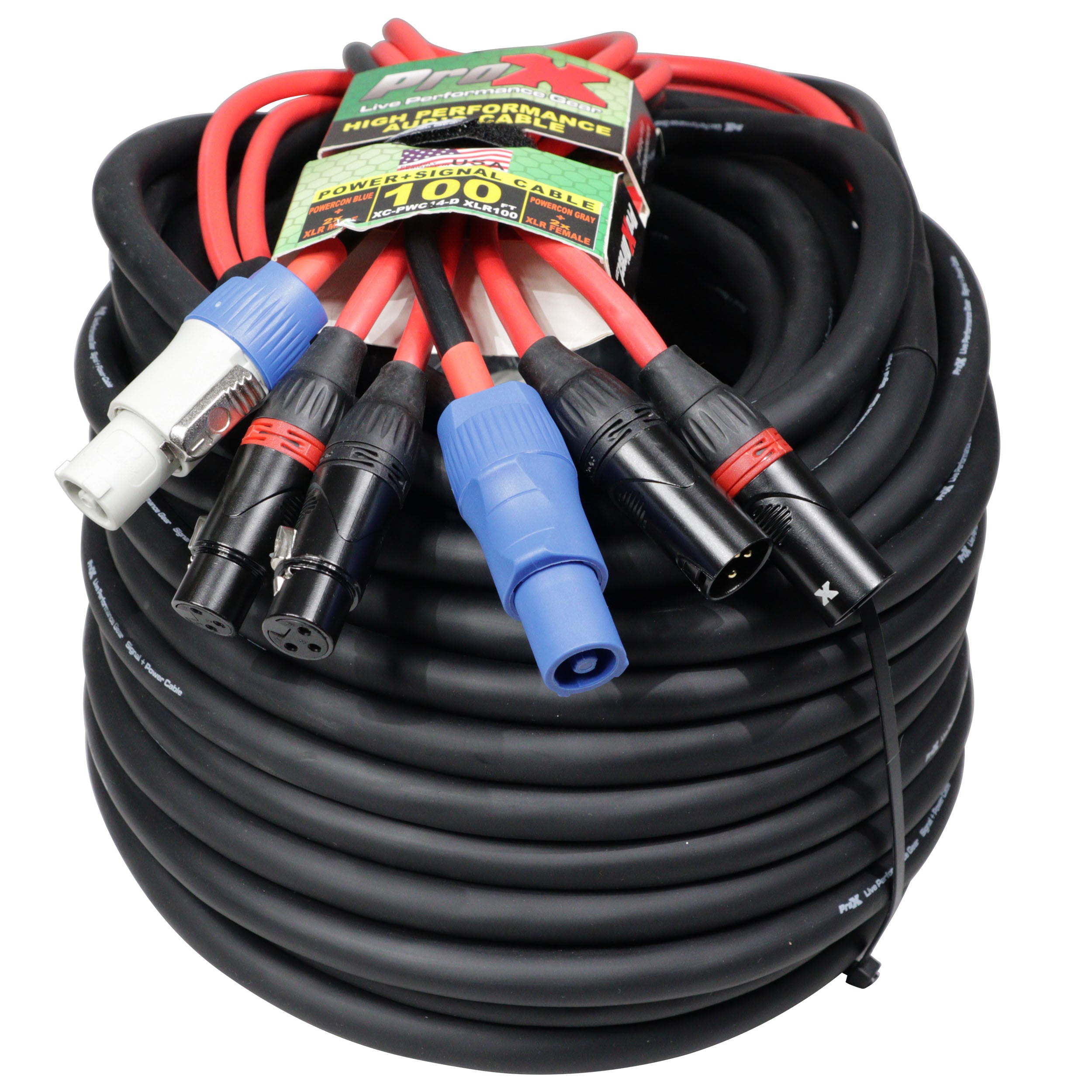 2PCS 100' Ft 14AWG Powerkon to Dual XLR Combo Link Jumper Cable