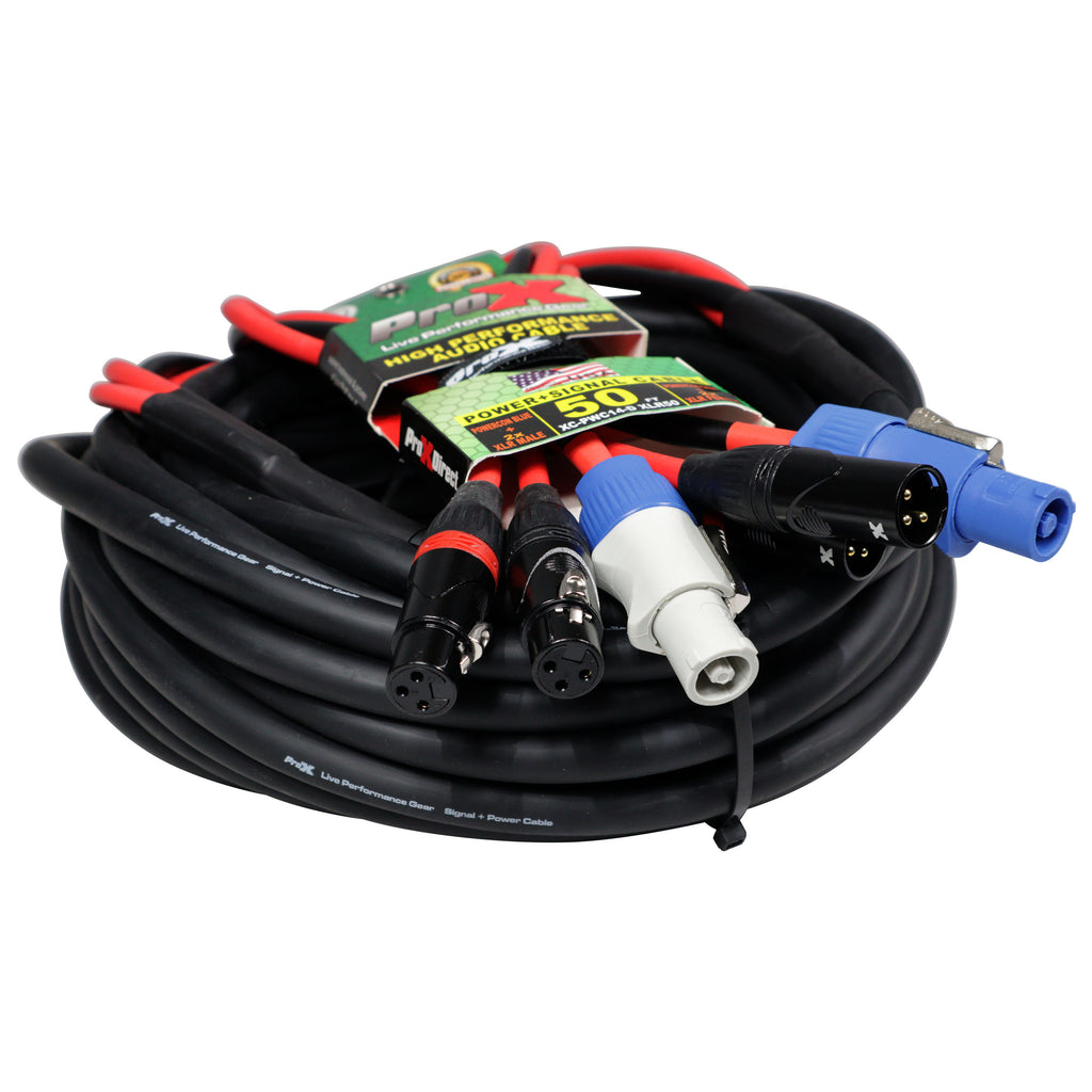 50' Ft 14AWG Powerkon to Dual XLR Combo Link Jumper Cable